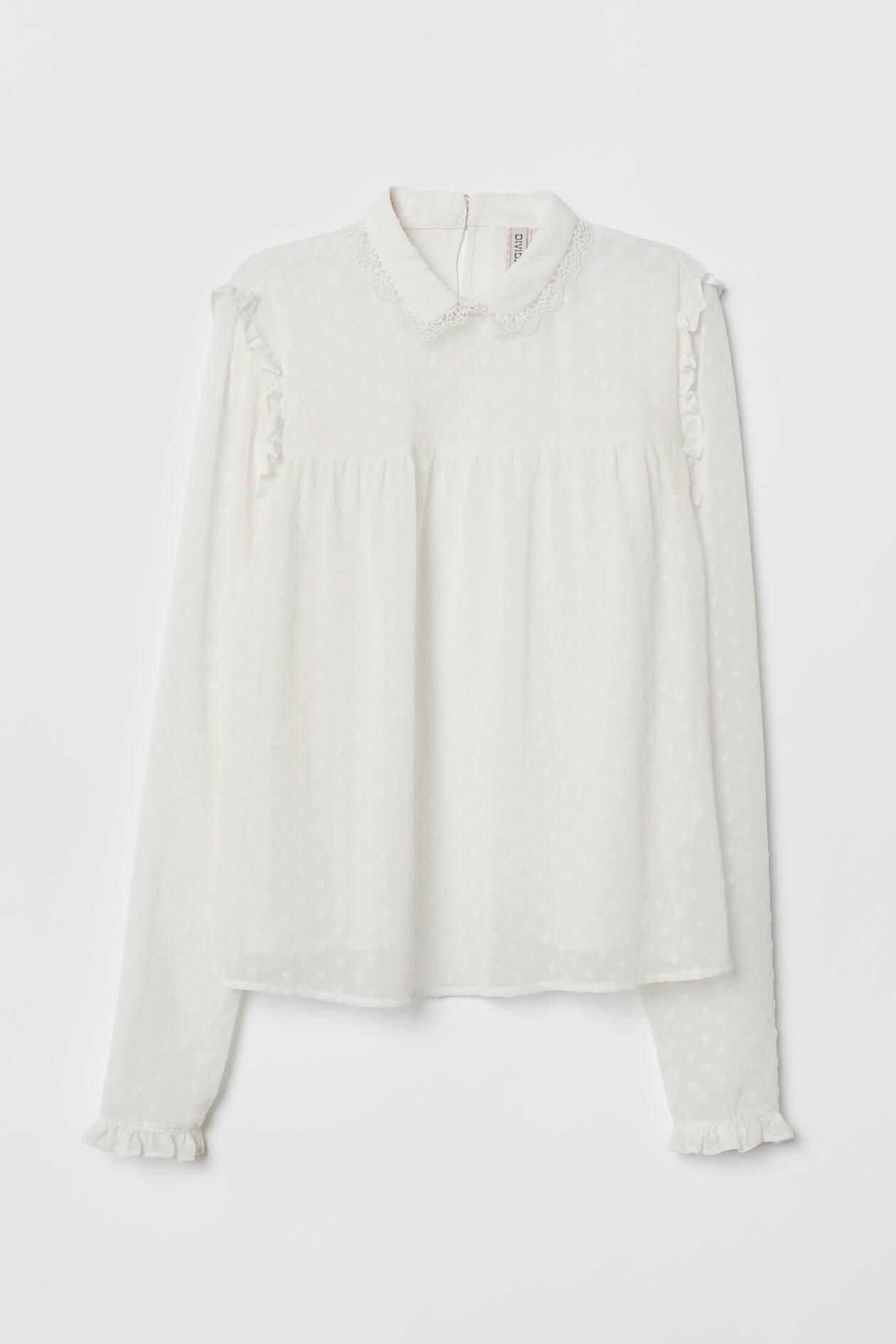 Chiffon blouse - Long sleeve - Cream - Ladies | H&M GB