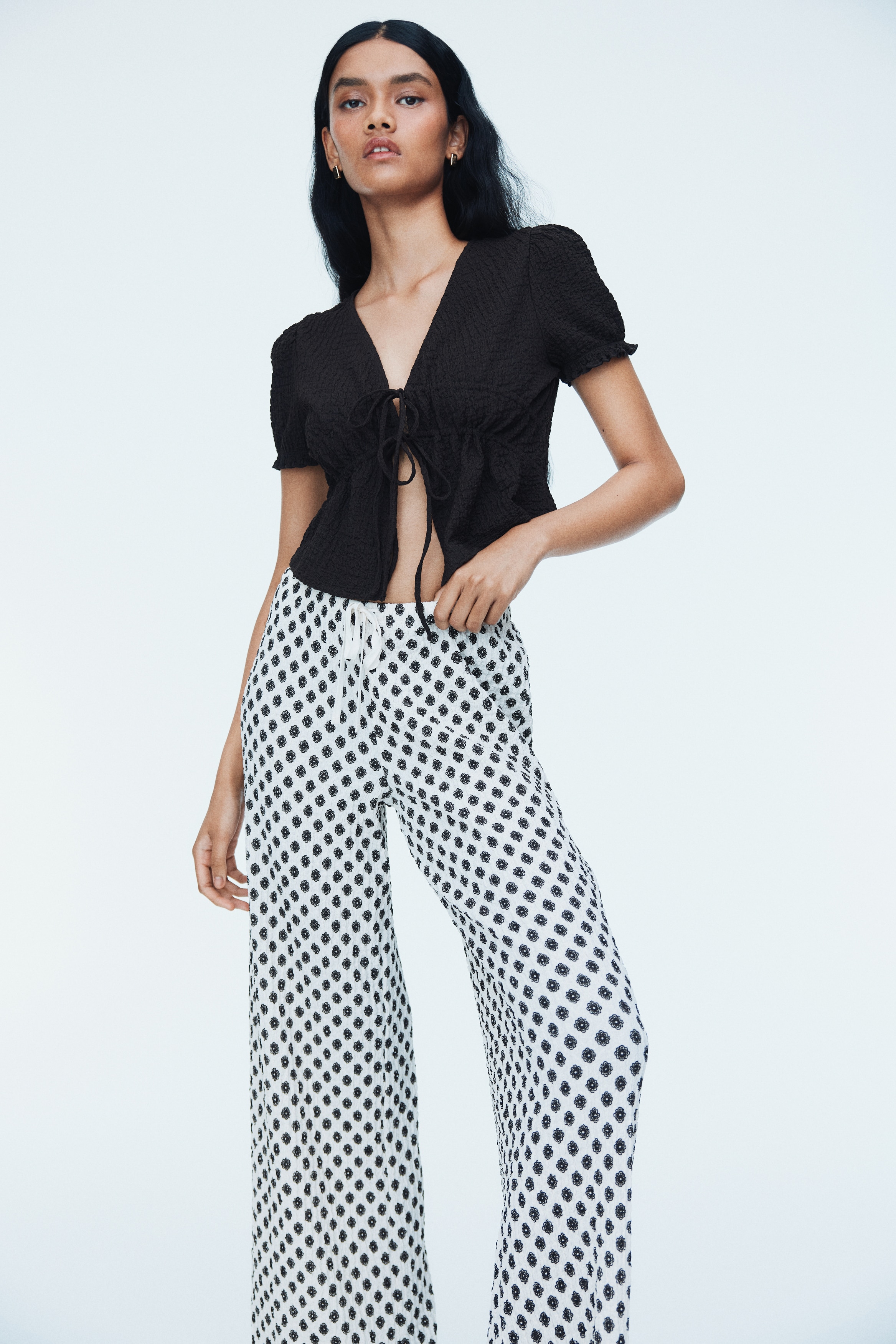 H & M - ドローストリング クリンクルパンツ - ベージュ