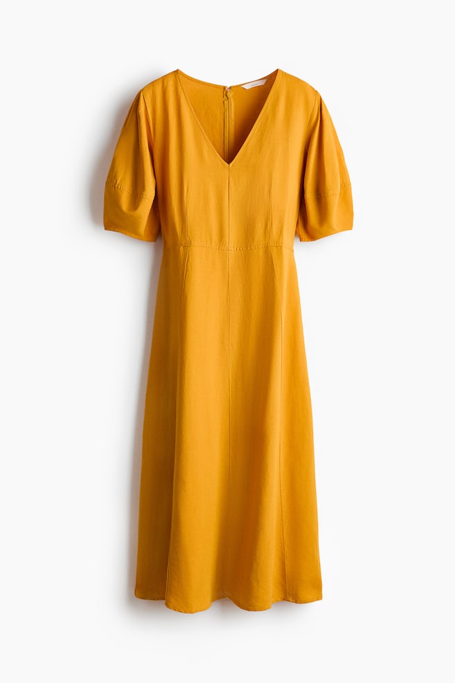 Linen-blend dress - Dark yellow/Dark red - 1