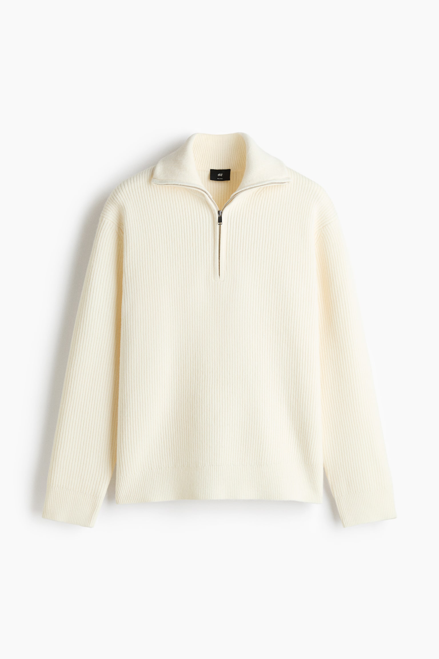 Pullover a coste con mezza cerniera Relaxed Fit - Crema