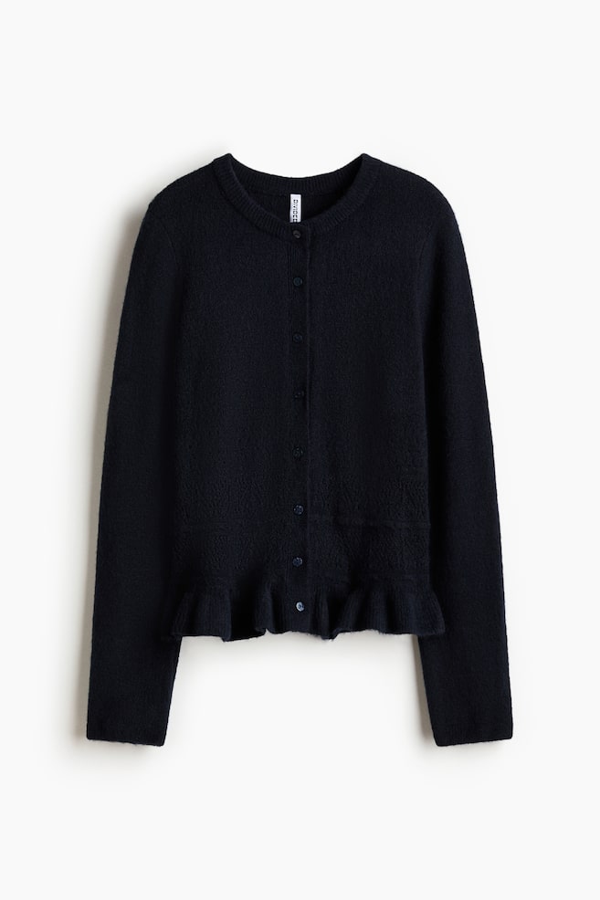 Pointelle-Knit Cardigan - Navy blue/Gray melange/White - 1