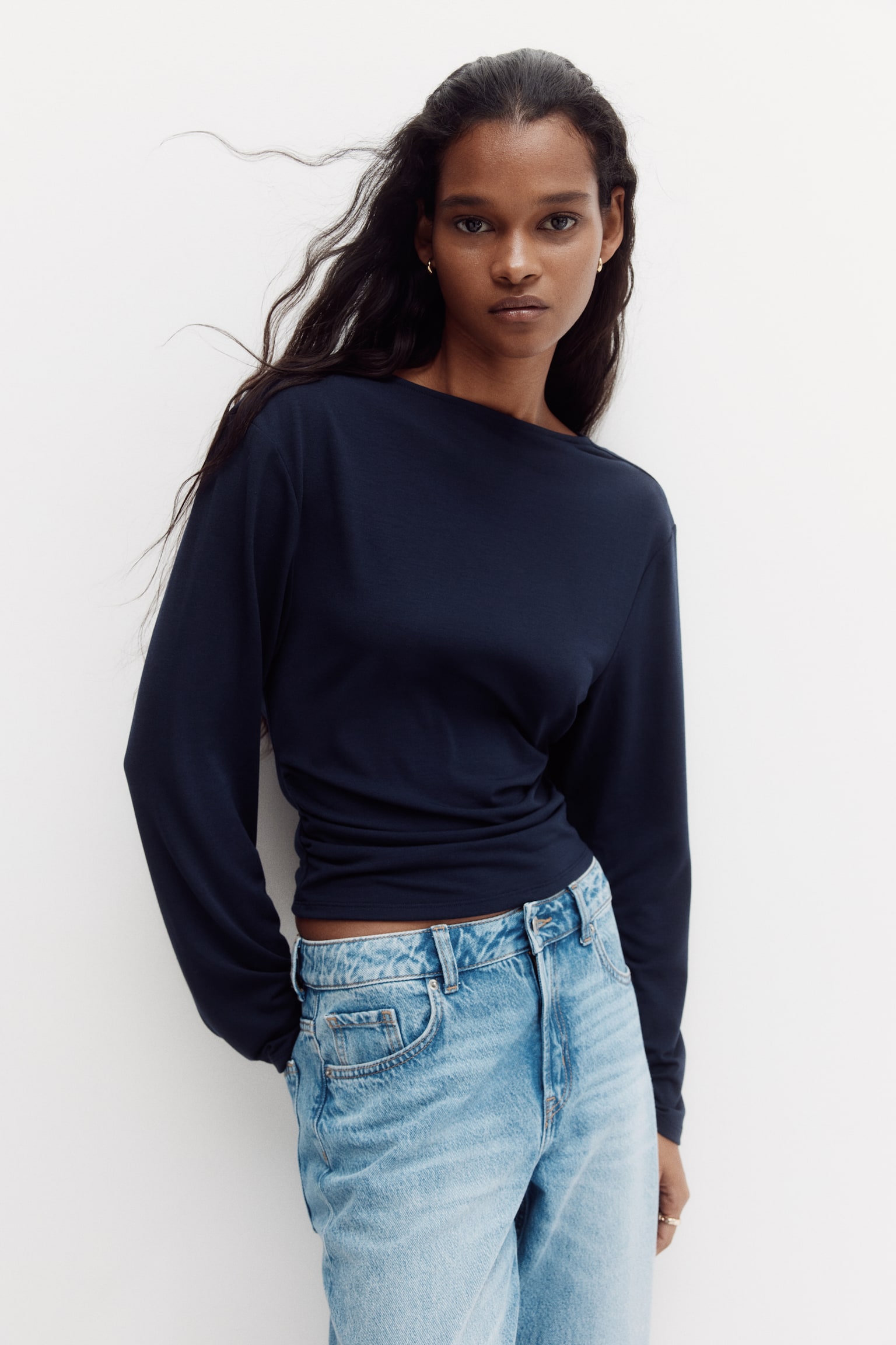 Top de punto con espalda drapeada - Navy blue/Negro - 1