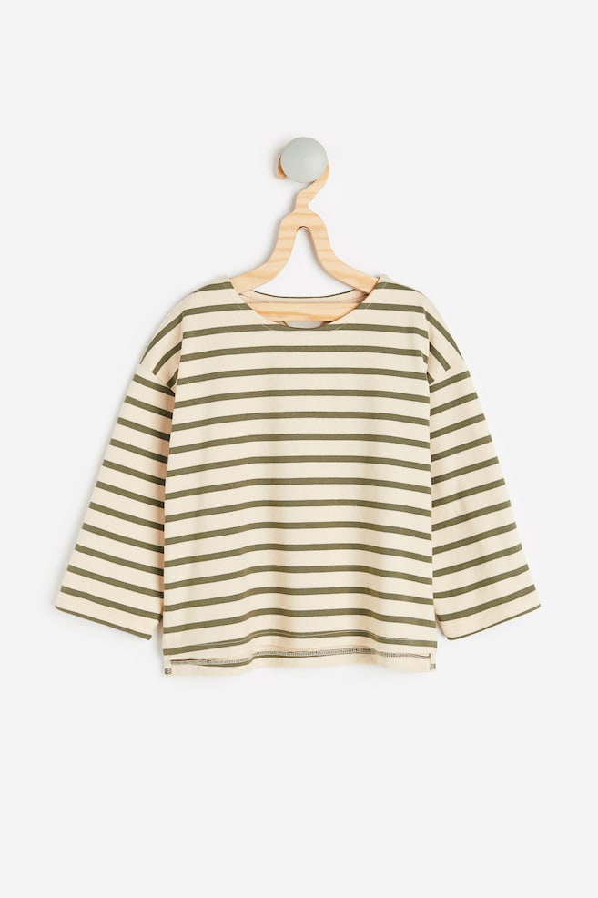 Oversized T-shirt - Light beige/Striped/Navy blue/Striped/Light beige/Striped - 1
