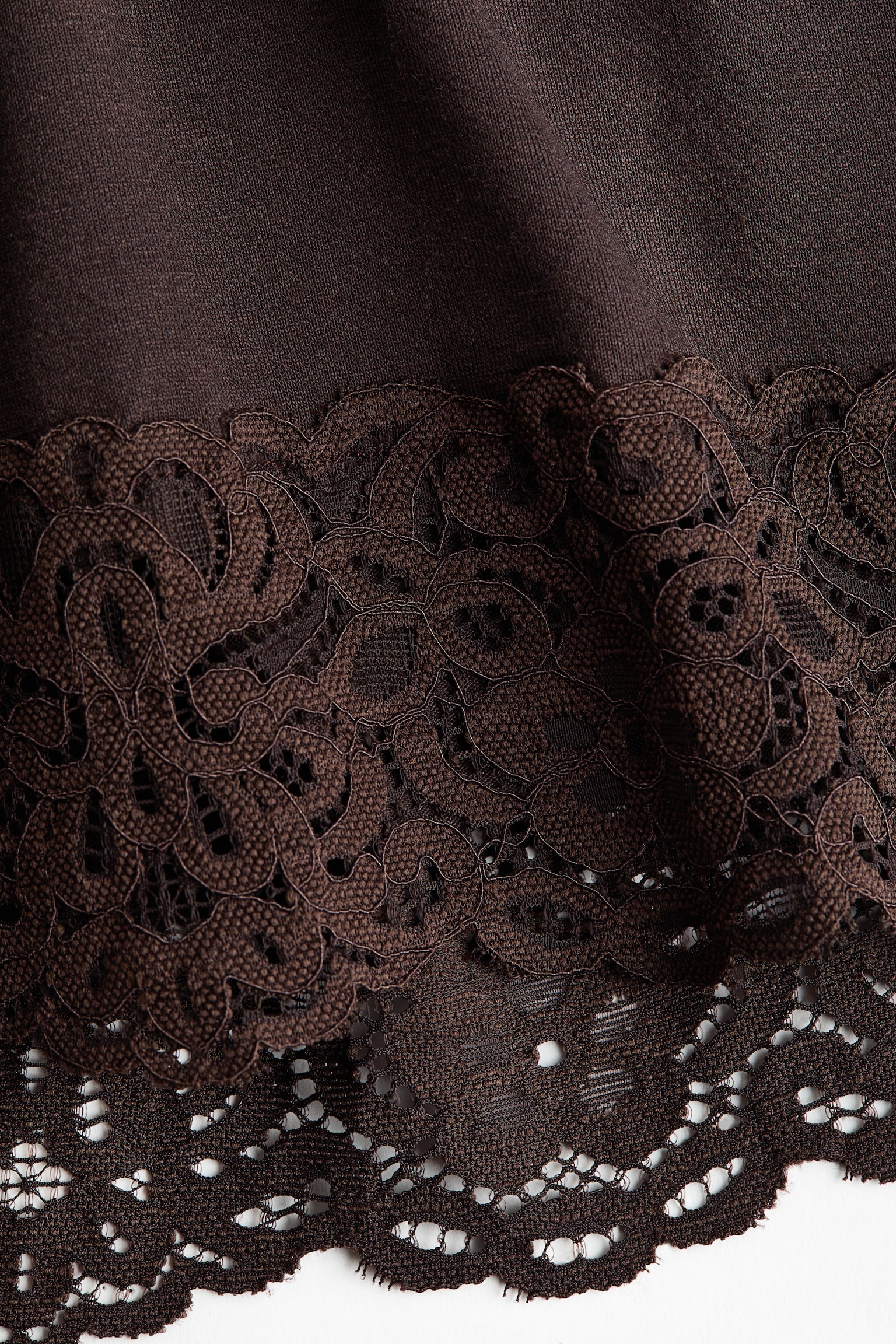 Lace-trimmed jersey dress - Dark brown - 4