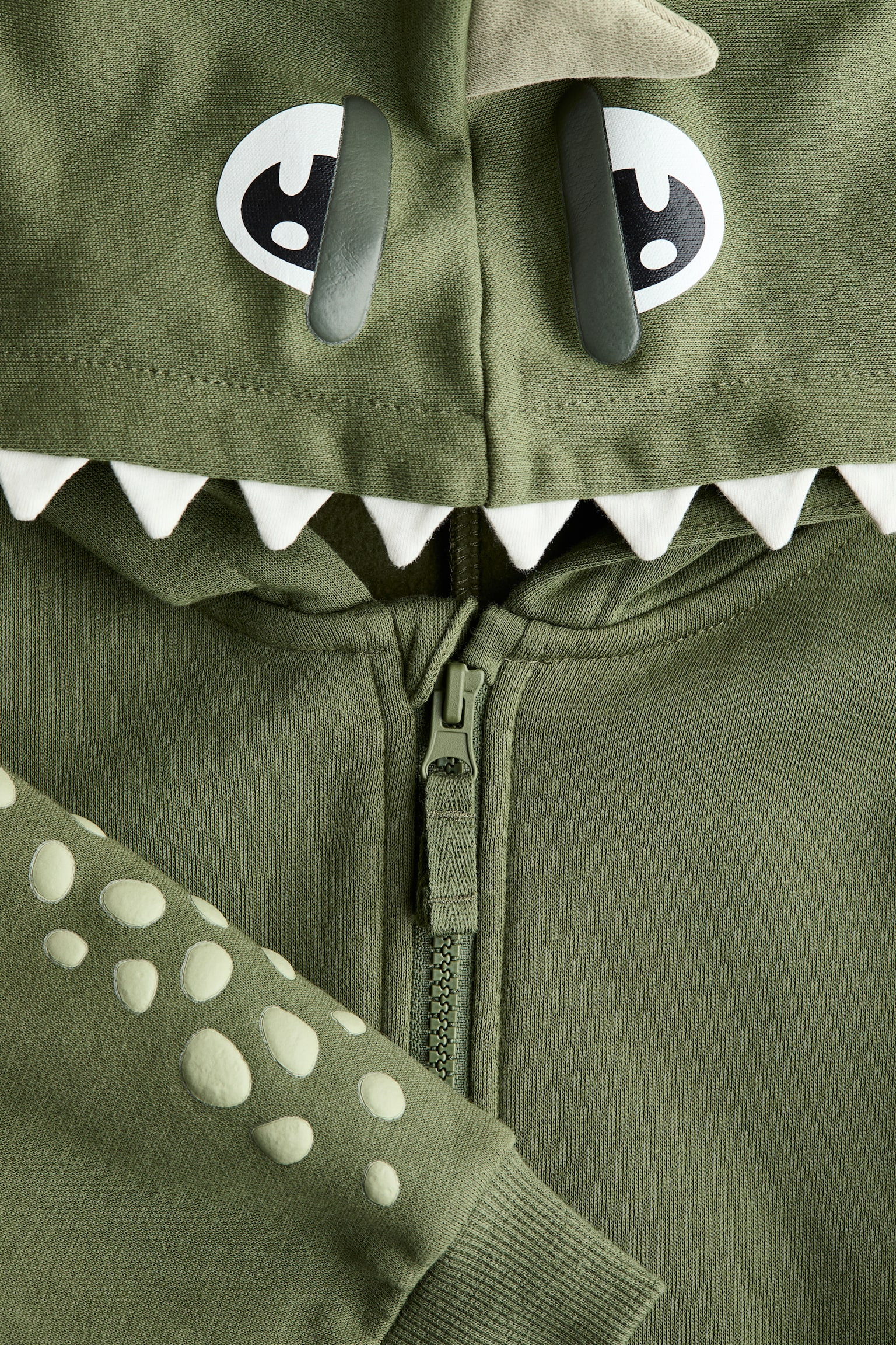 Appliquéd zip-through hoodie - Green/Dinosaur/Khaki green/Dinosaur - 2