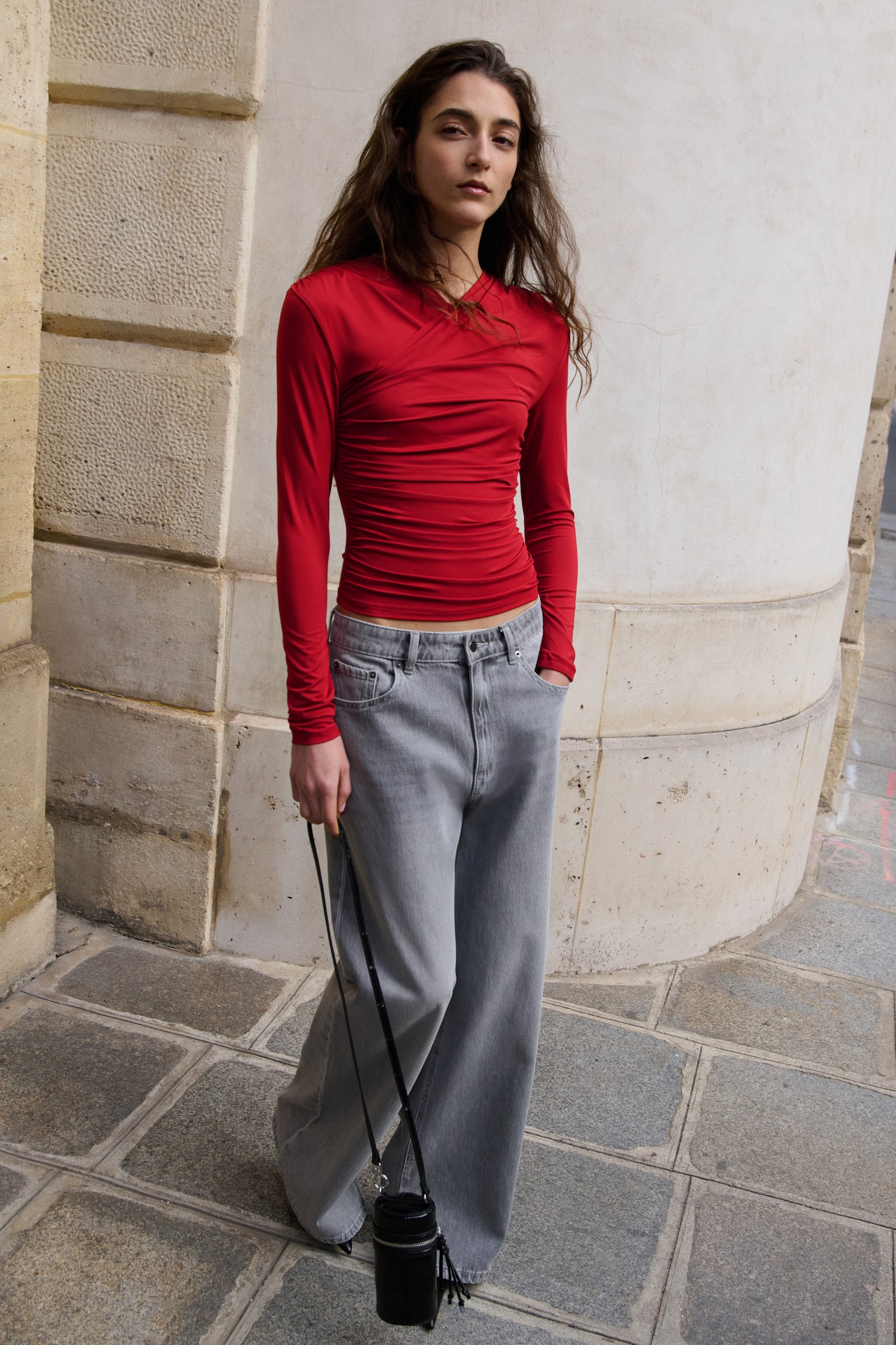 Draped jersey top - Red/Black/Brown - 1