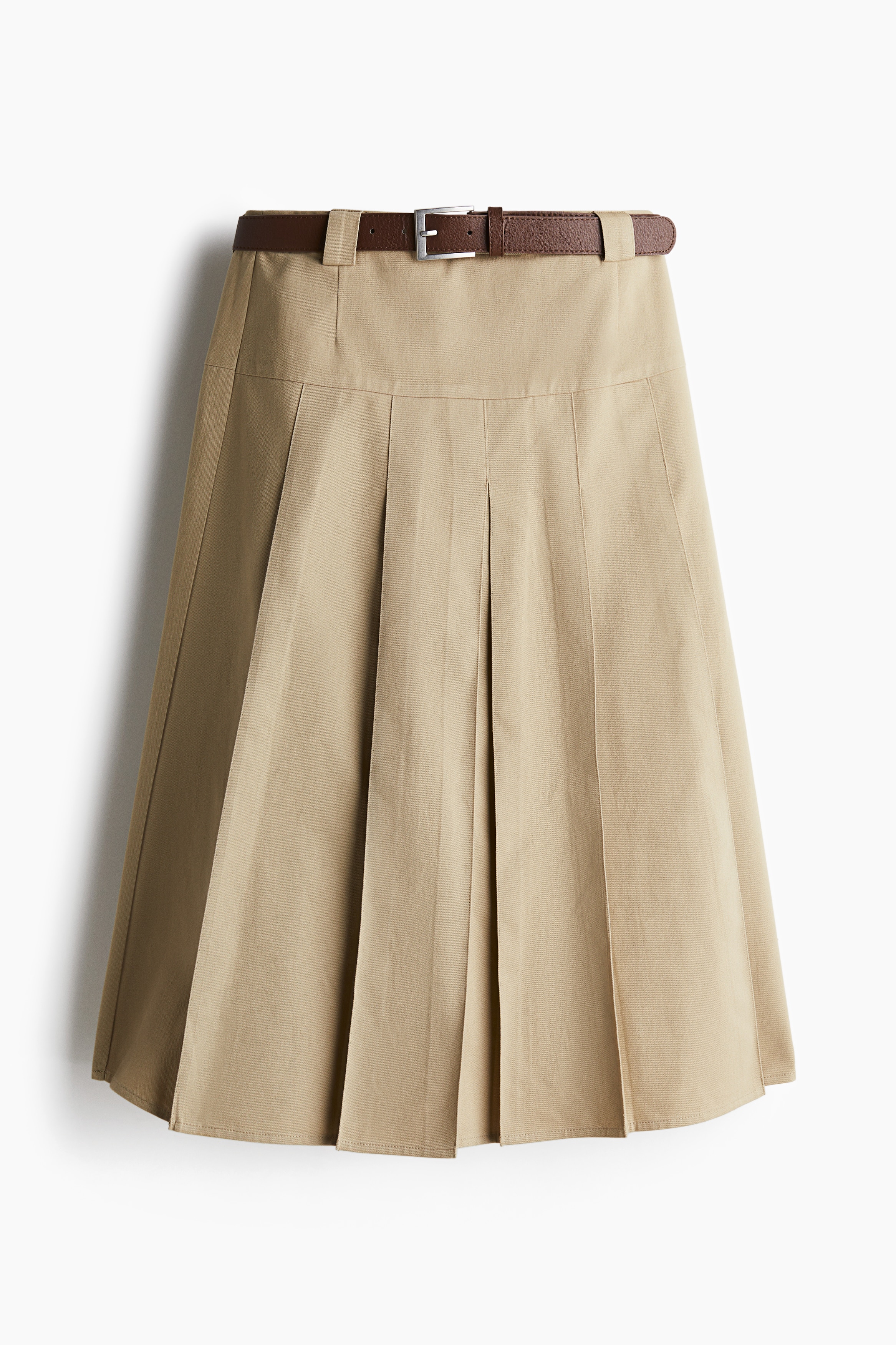 ベルテッドプリーツスカート - ベージュ/ダークグレーメランジ/ダークブルー