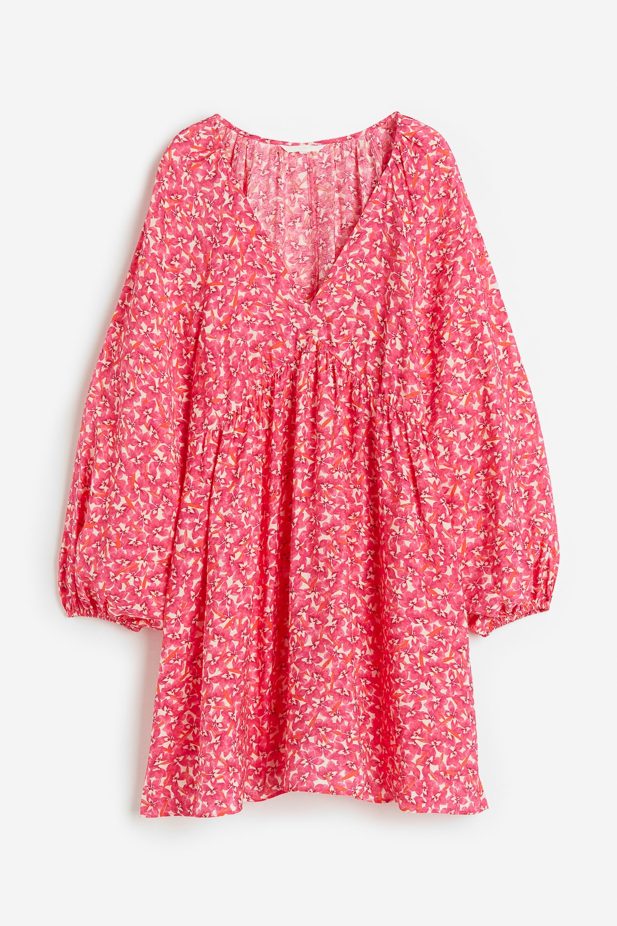 A-line Dress - V-neck - Long sleeve - Cerise/floral - Ladies | H&M US