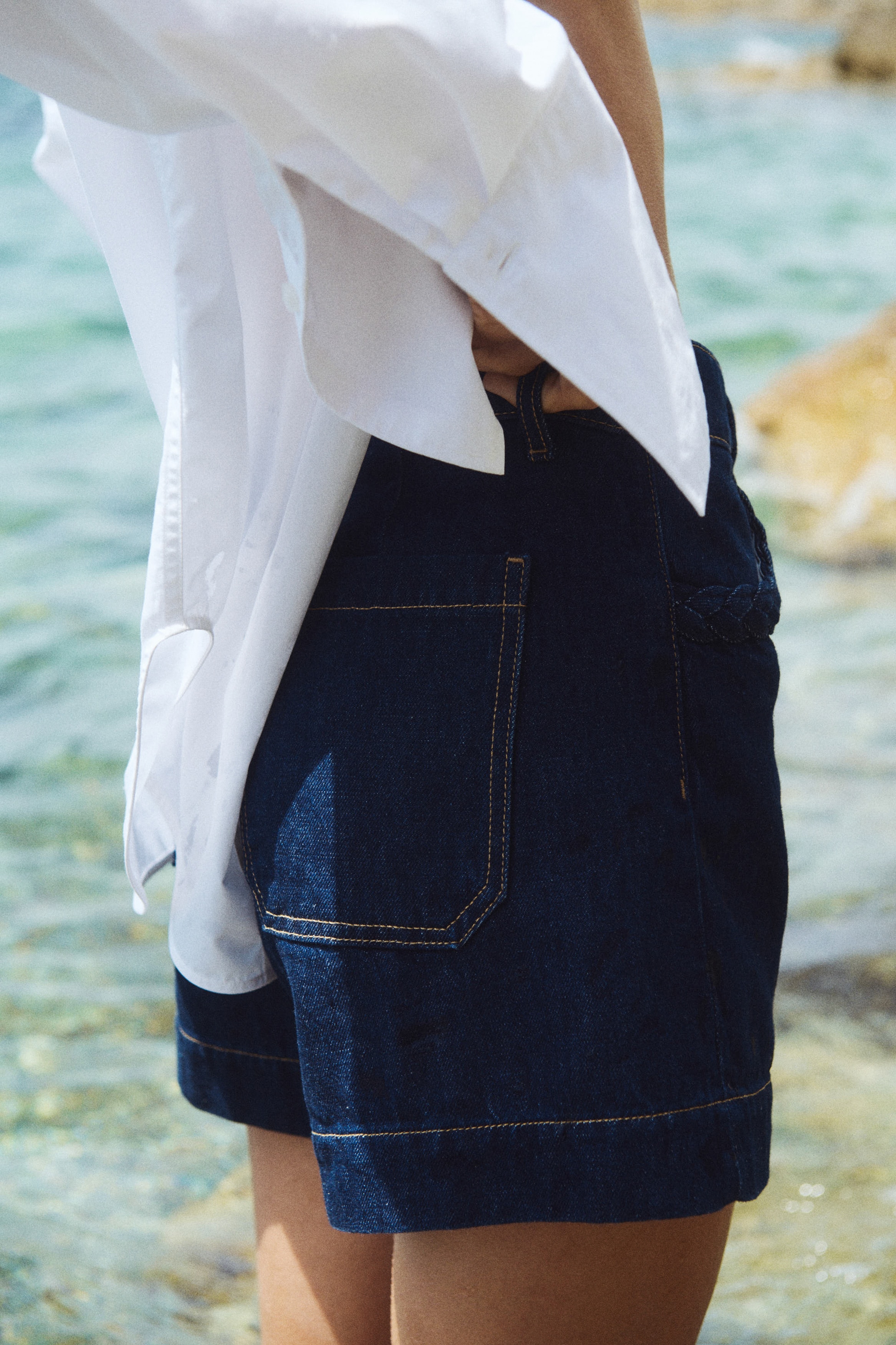 Braided-trim denim shorts