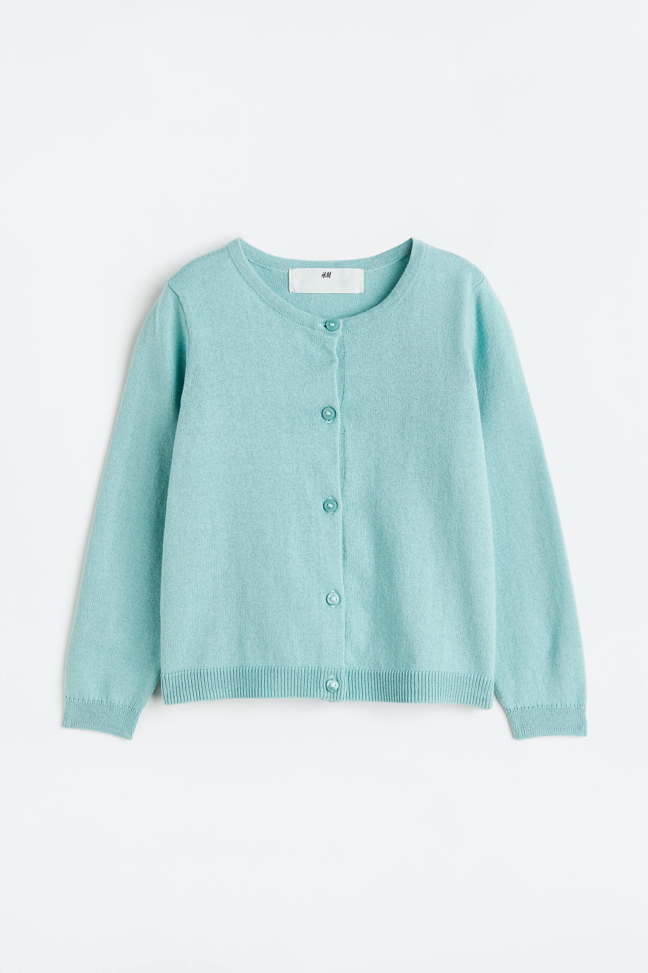 View larger image: Fine-knit cotton cardigan - Light turquoise - Kids | H&M 1