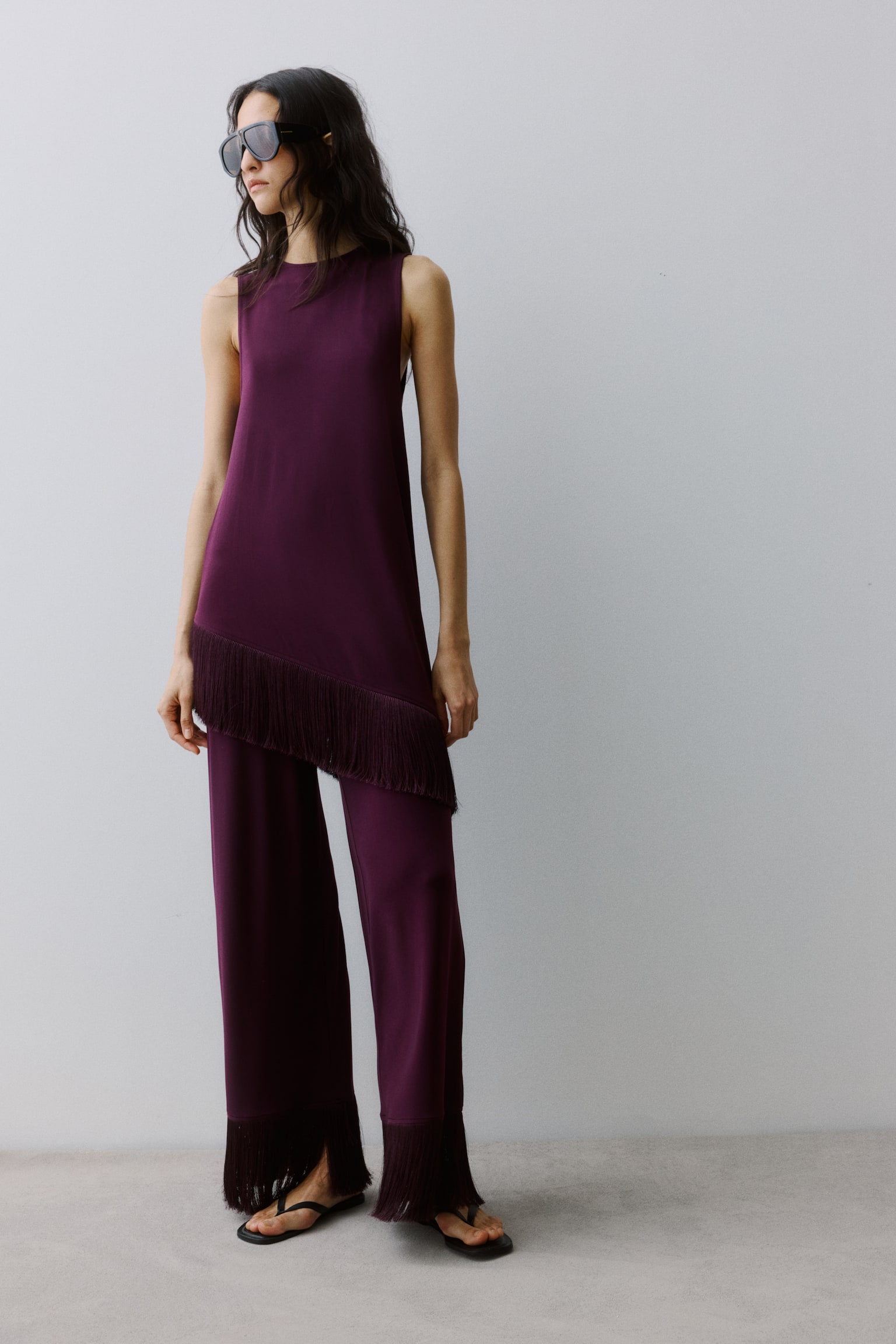Pantaloni in jersey con frange-Viola scuro - 3