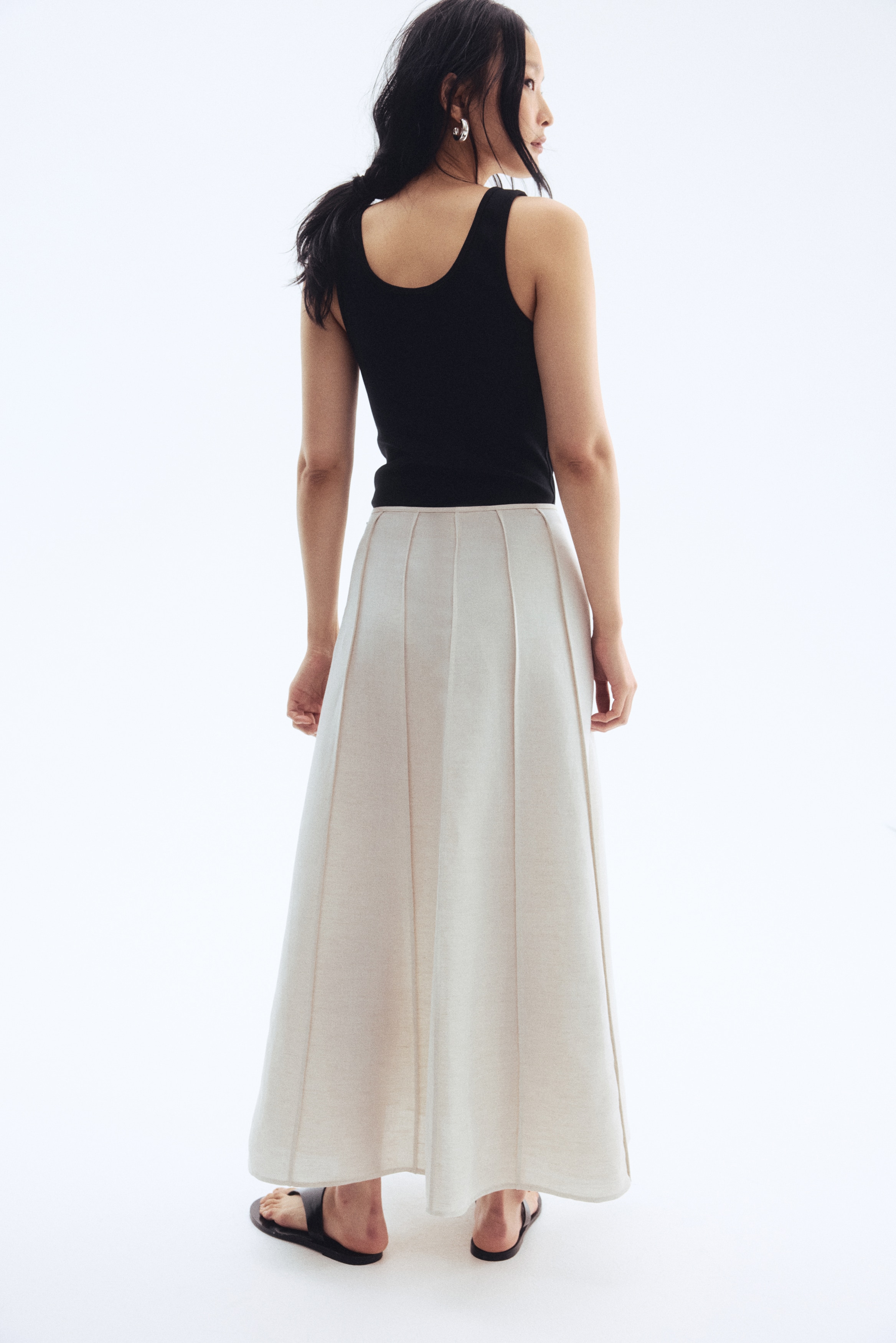 Flared linen-blend skirt