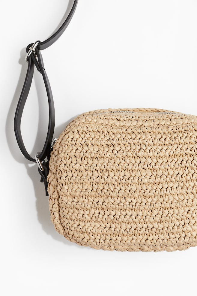 Straw Crossbody Bag-Beige - 2