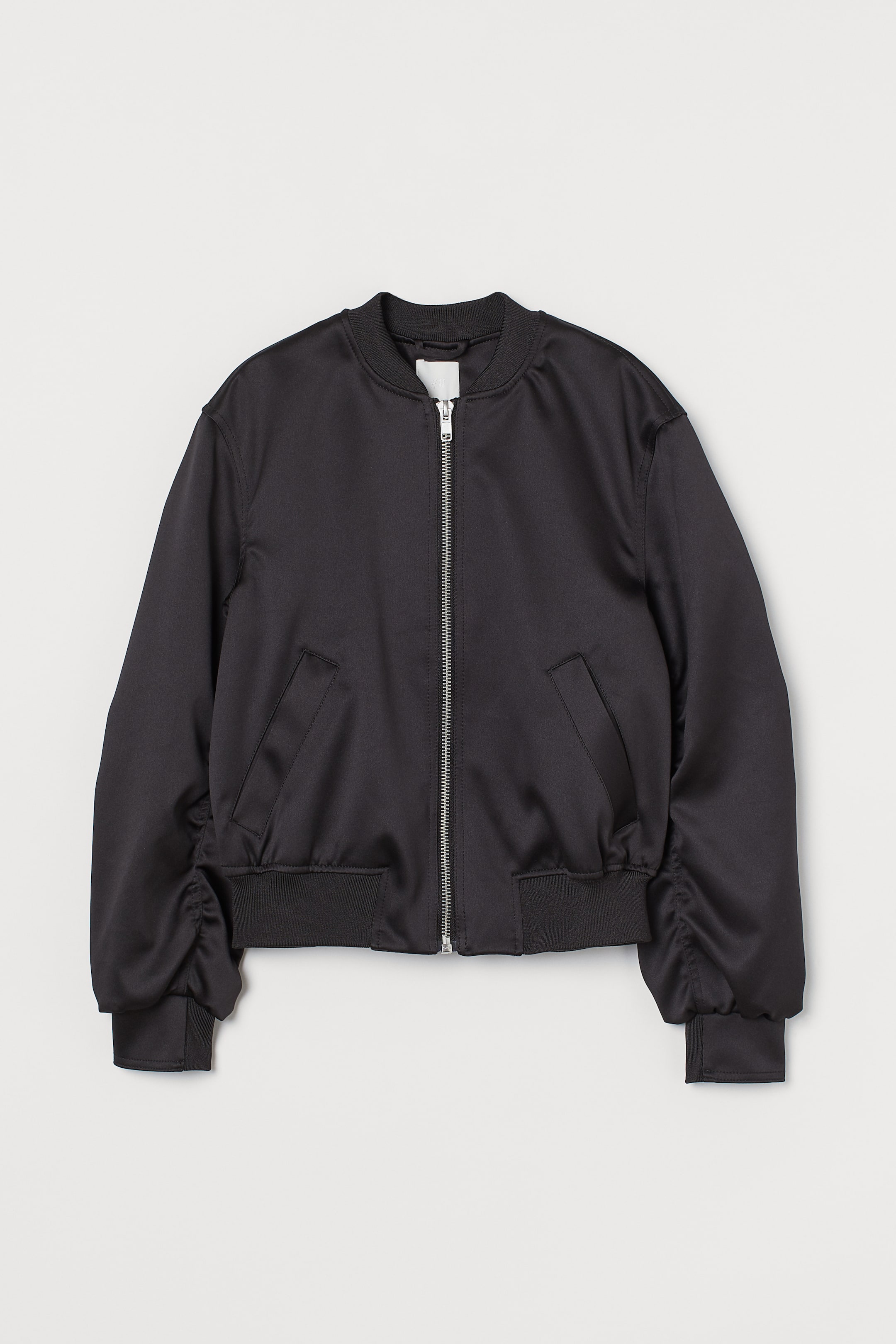 Satin bomber jacket - Long sleeve - Short - Black - Ladies | H&M GB