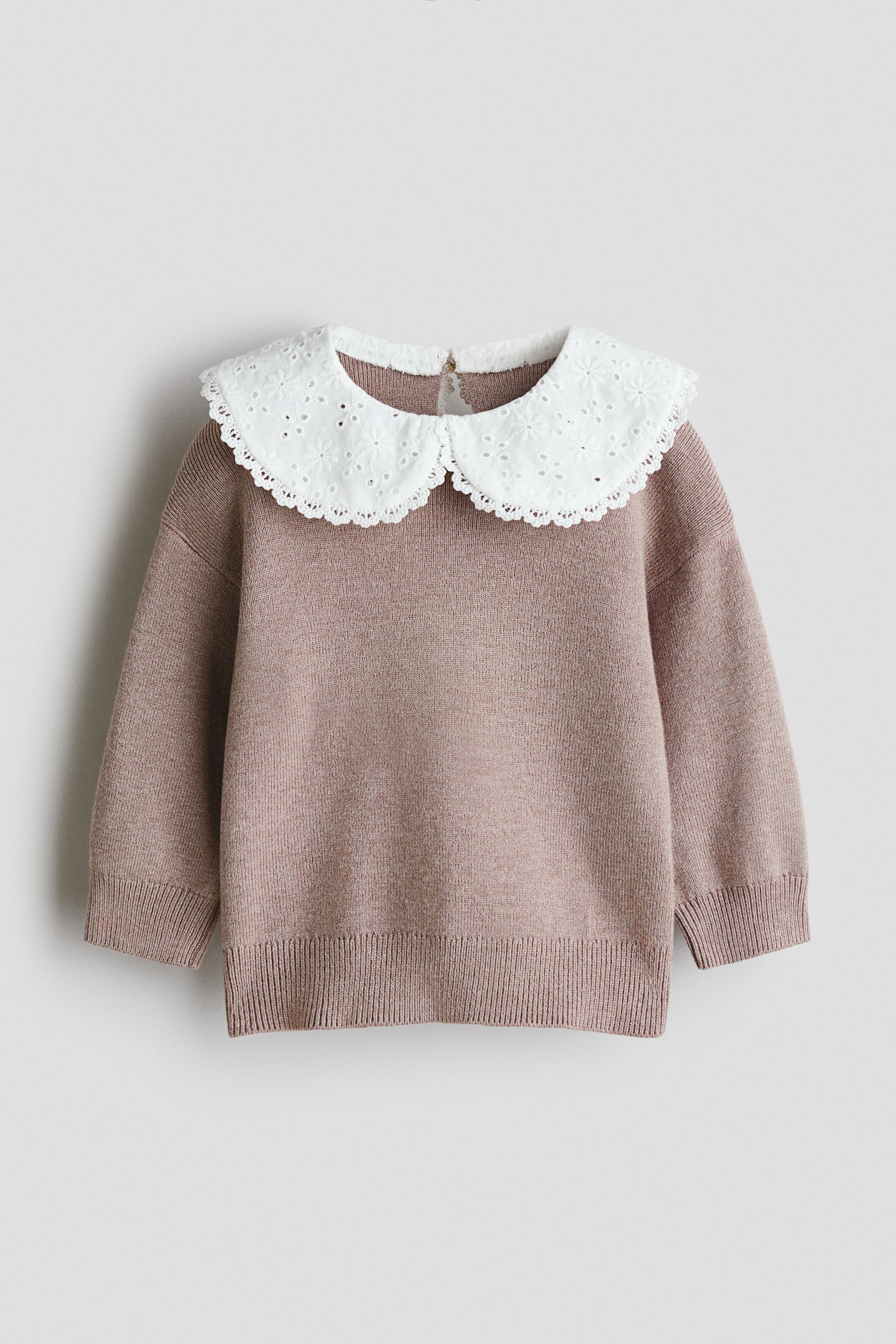 Peter Pan-collared jumper - Beige/White/Dusty pink