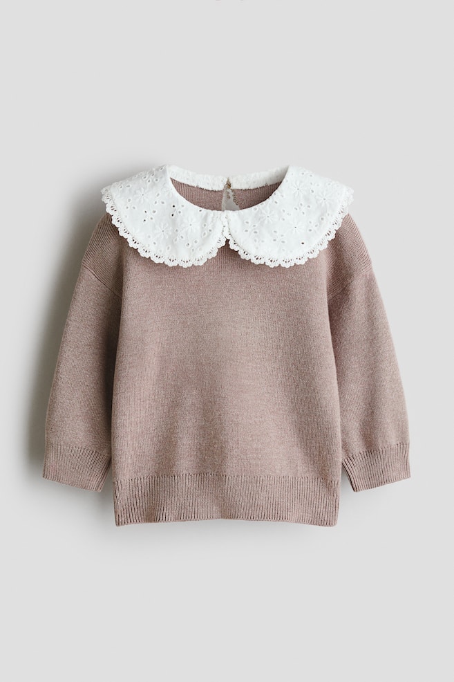 Sweater with Peter Pan Collar - Beige/white/Dusty pink - 1