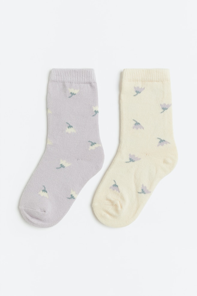 2-pack jacquard-knit socks - Mauve/Tulips/Grey/Umbrellas