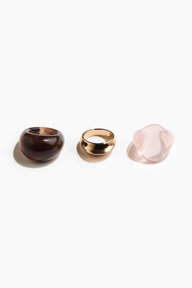 Set van 3 ringen - Goudkleurig/bruin/lichtroze - 1