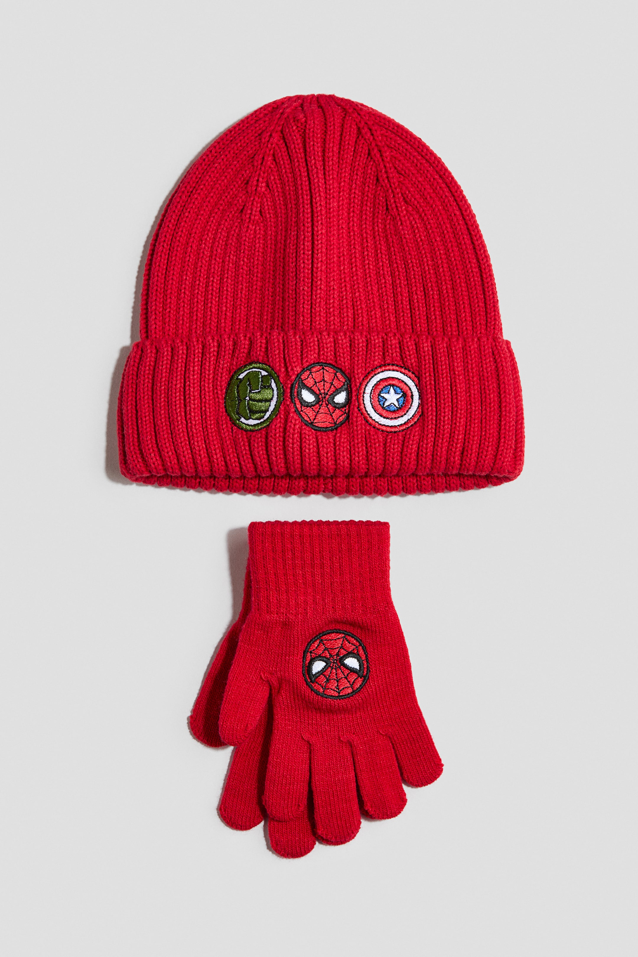 View larger image: 2-piece motif-detail rib-knit set - Red/Marvel Comics - Kids | H&M 1