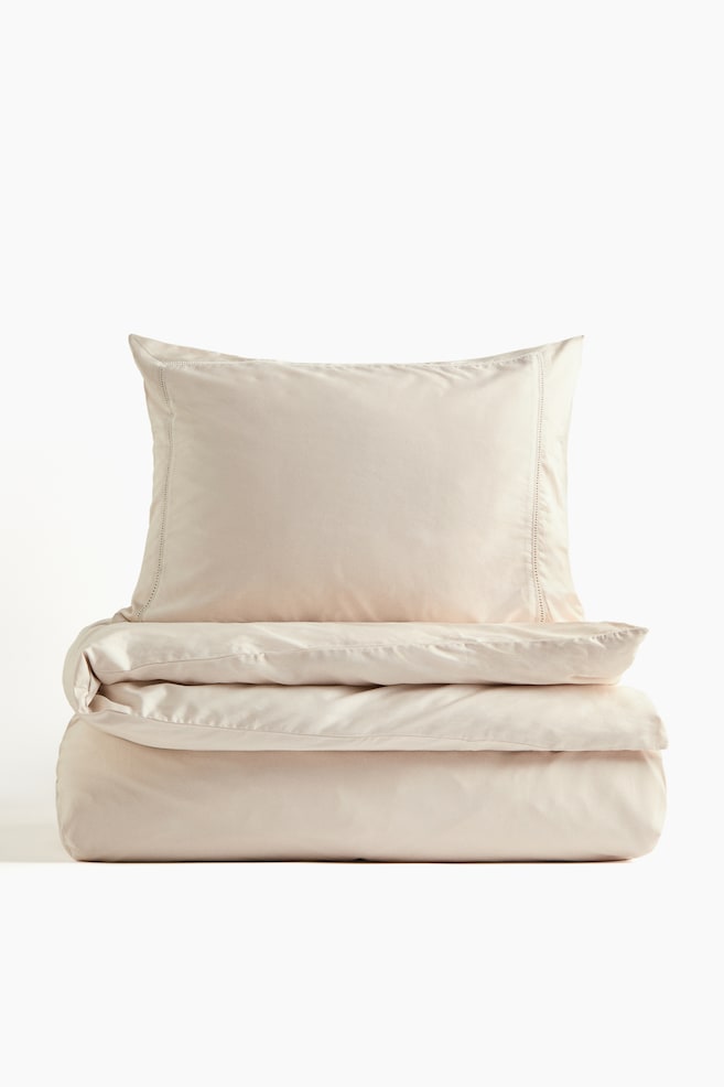 Egyptian Cotton Twin Duvet Cover Set - Light beige/Dark brown/Taupe/White - 1