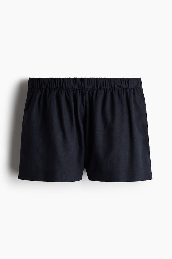 Short en lin mélangé - Quasi noir/Bleu clair - 1