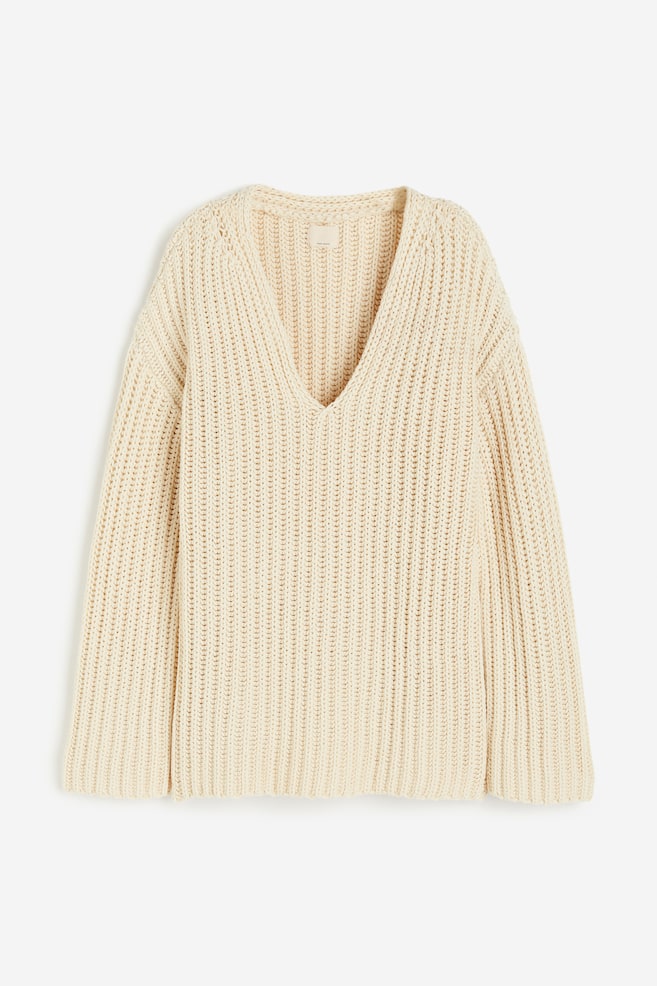 Wool-blend V-neck jumper - Light beige - 2