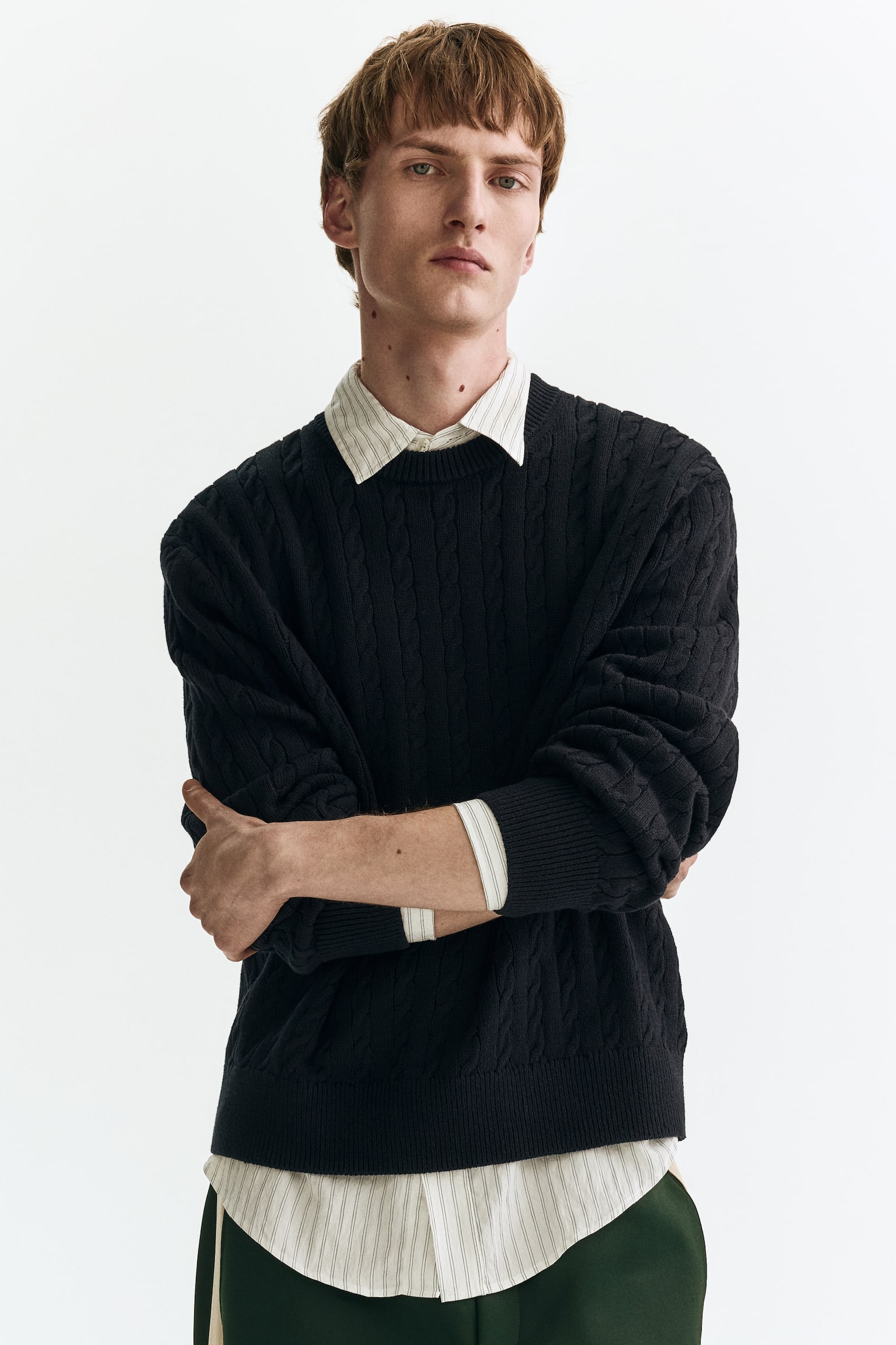 Kabelstickad tröja Regular Fit - Marinblå/Ljusblå/Grön - 2