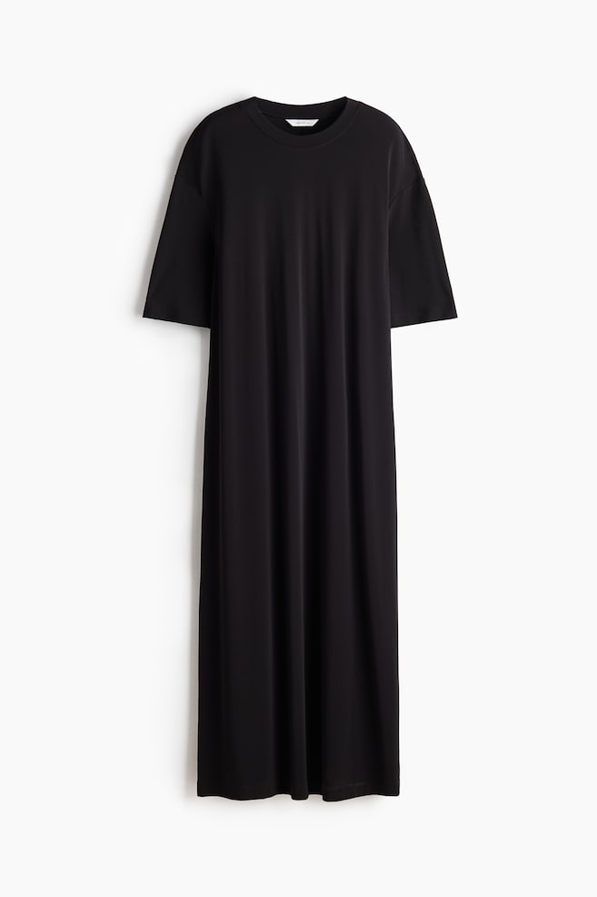 Langes T-Shirt-Kleid - Schwarz/Knallrot - 1