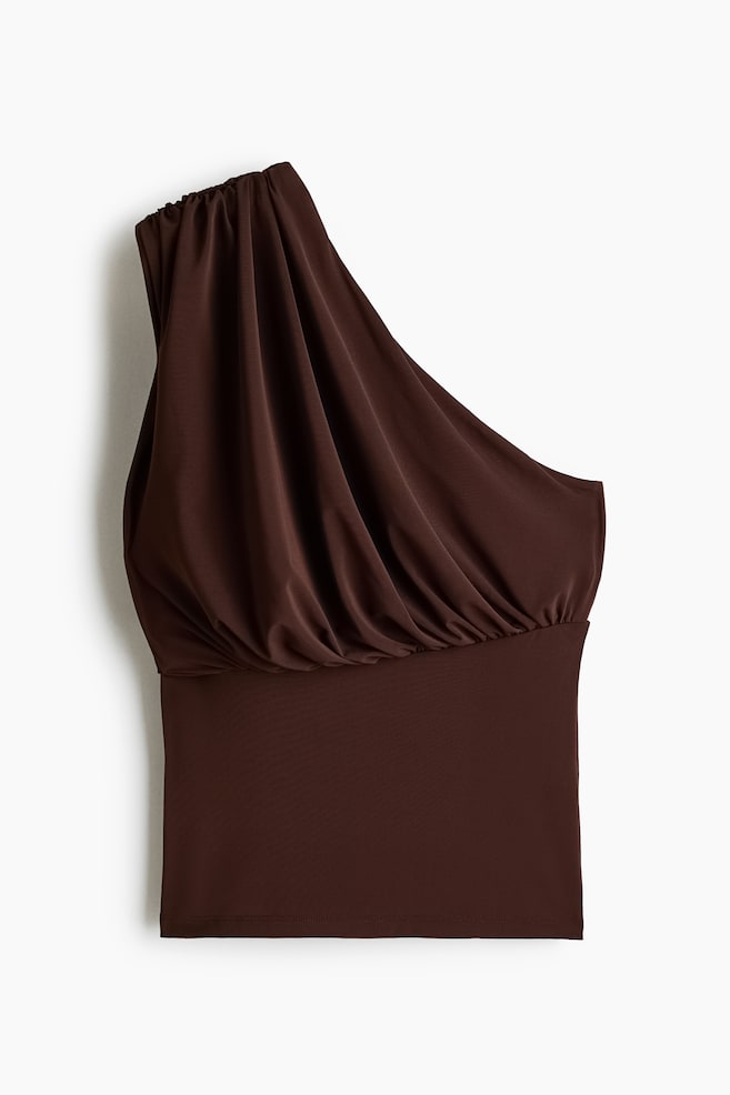 Draped One-Shoulder Top - Dark brown/Light blue - 1