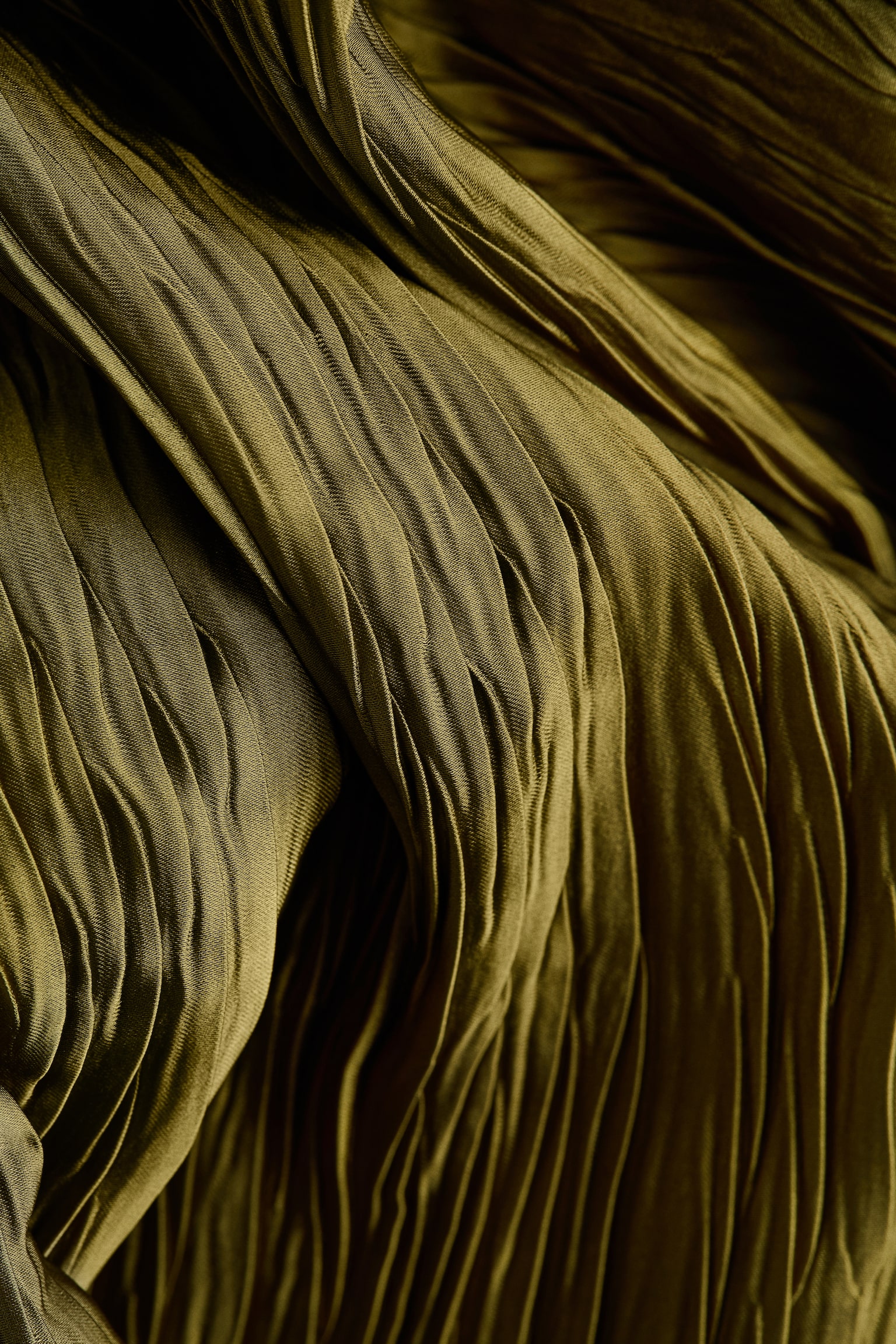 Crinkled tie-belt kaftan dress - Dark khaki green/Light beige - 3