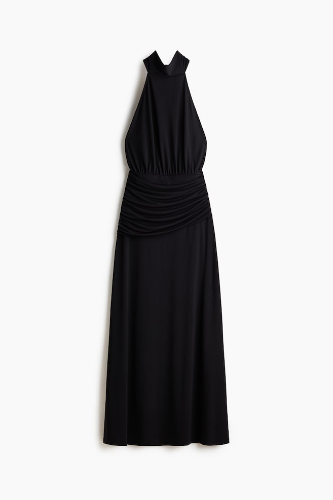 Draped Halterneck Dress - Black/Orange - 1