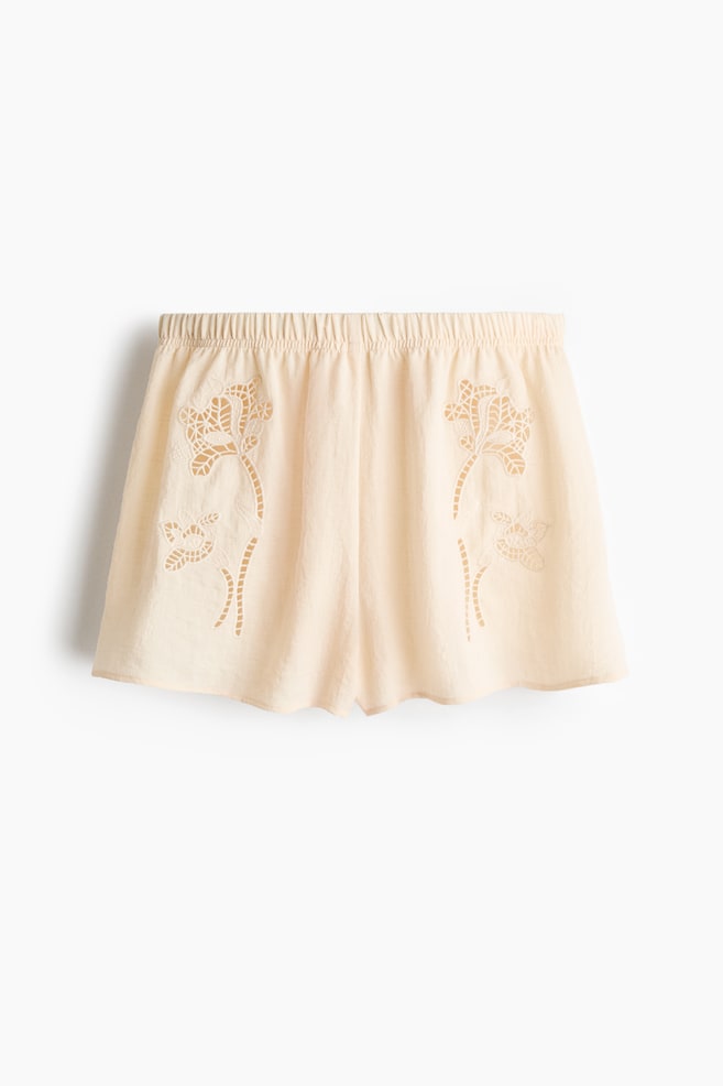 Shorts mit Broderie Anglaise - Hellgelb/Cremefarben/Hellgelb/Dunkelbraun - 1