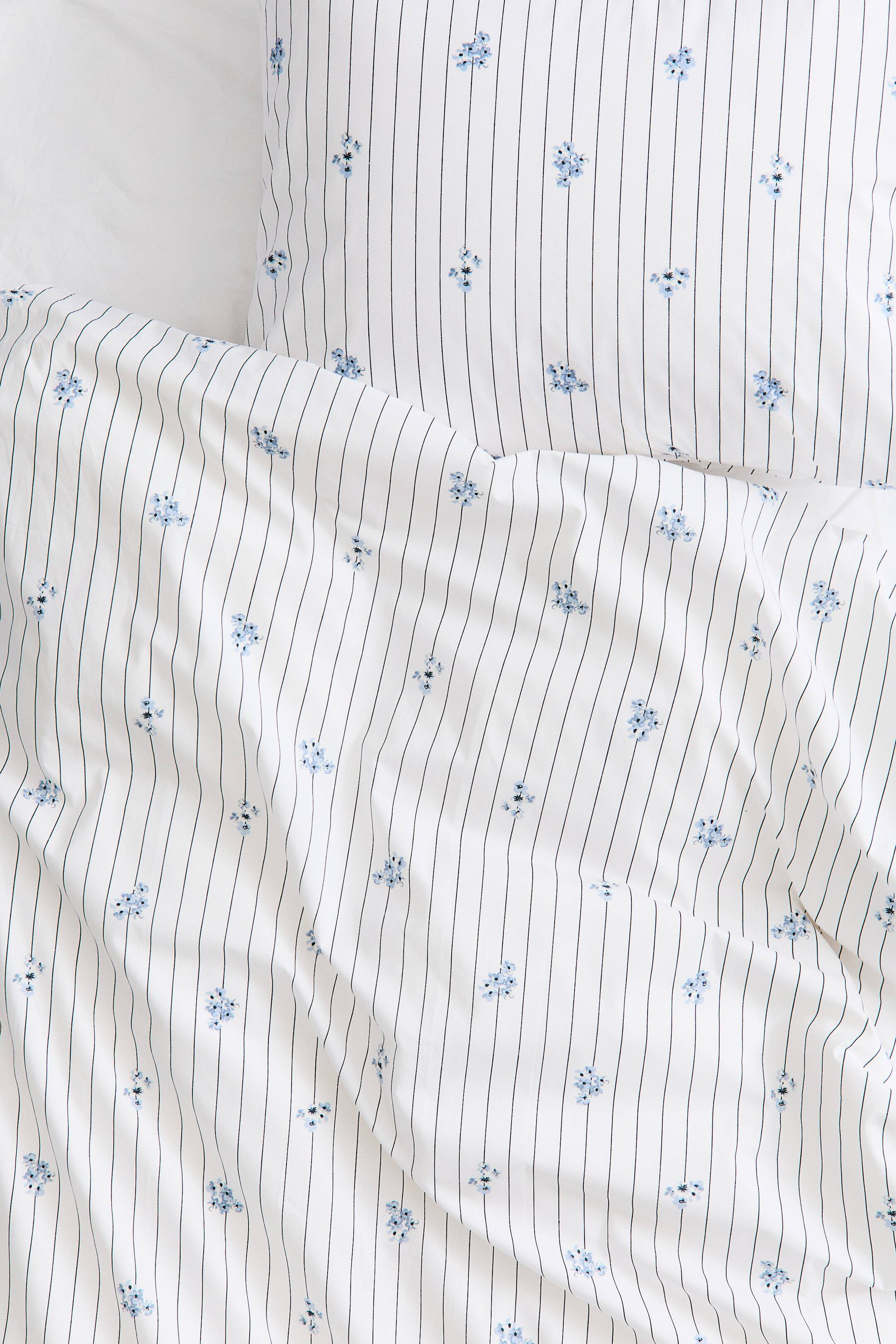 이미지 확대 보기: Cotton percale single duvet cover set - White/Floral | H&M KR 3