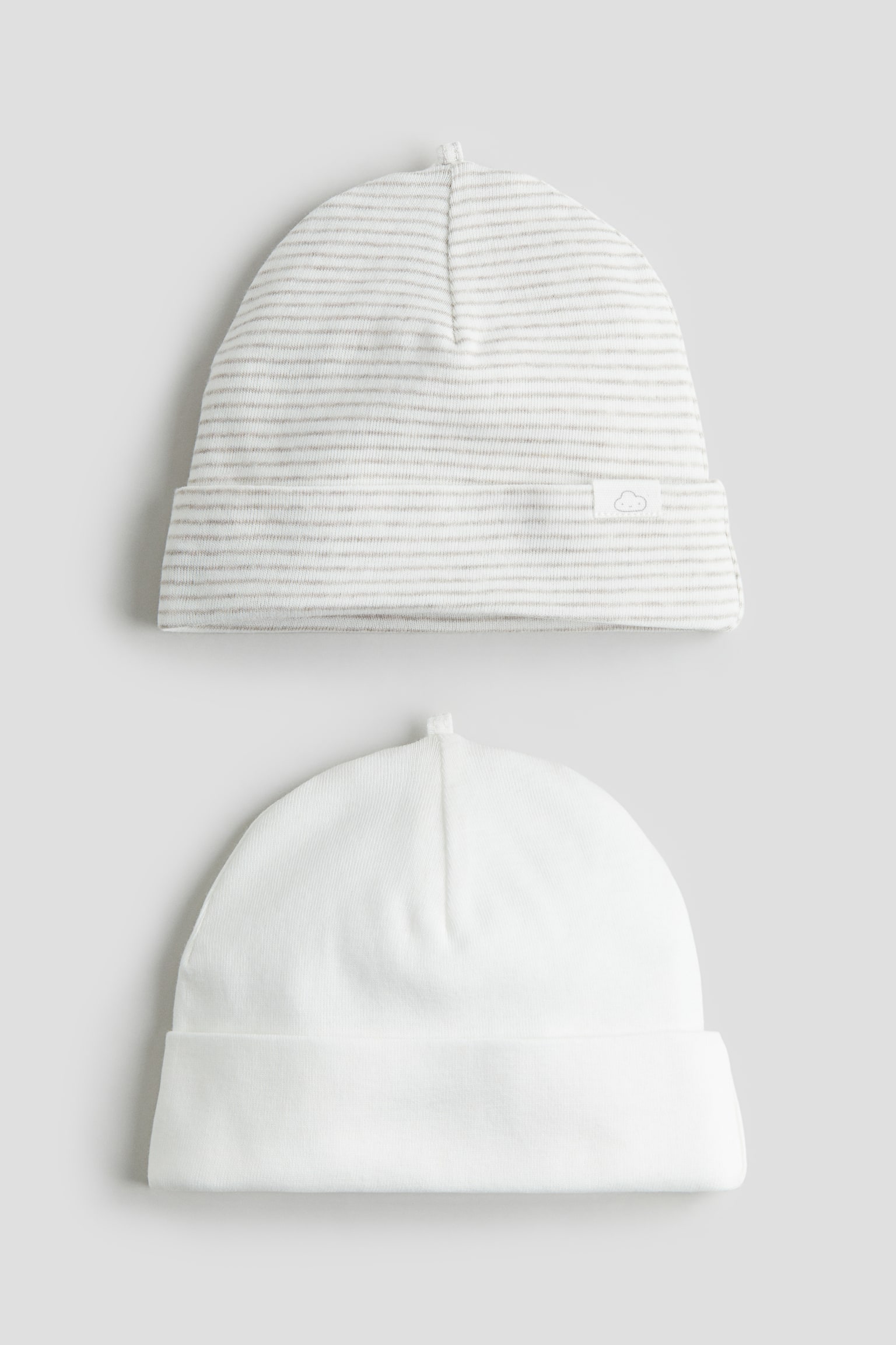 Pack de 2 gorros em algodão - Branco/Riscas bege/Azul pó claro/Riscas/Rosa pó/Bolas - 1