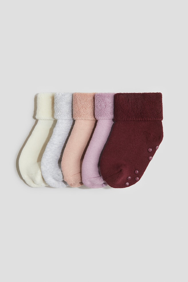5-pack anti-slip terry socks - Dark red/Pink/Dark brown/Brown/Grey/Black/Light pink/Dark red - 1