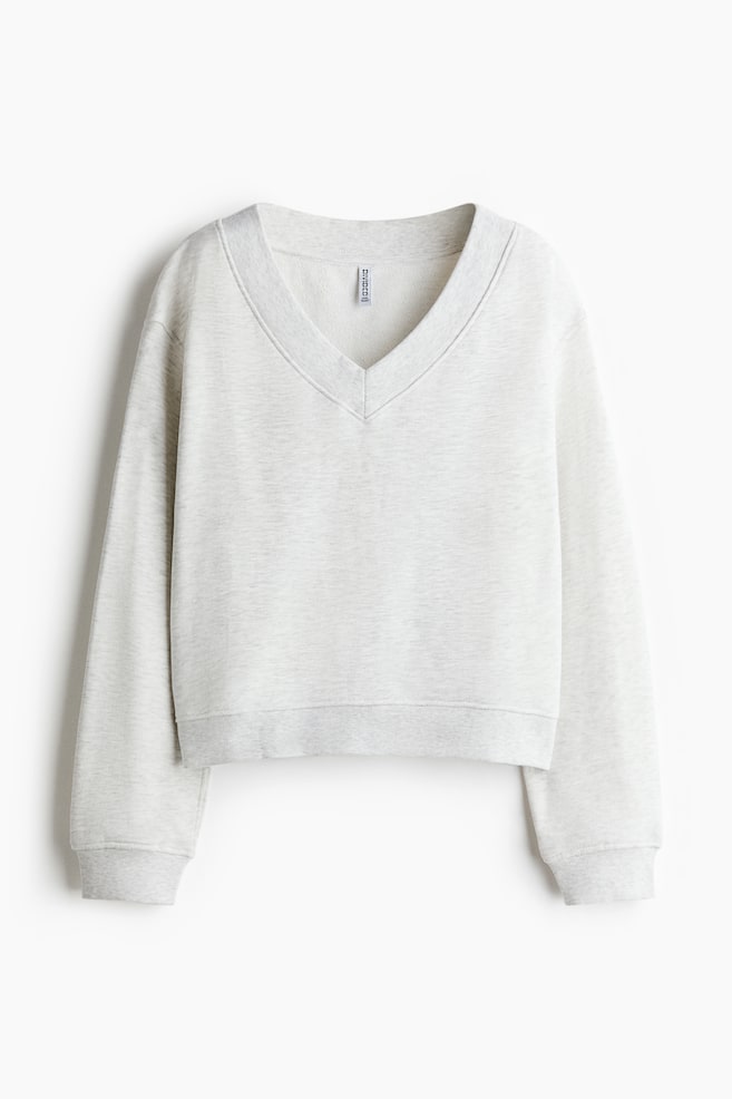 V-Neck Sweatshirt - Light gray melange/Navy blue/Dusty pink - 1