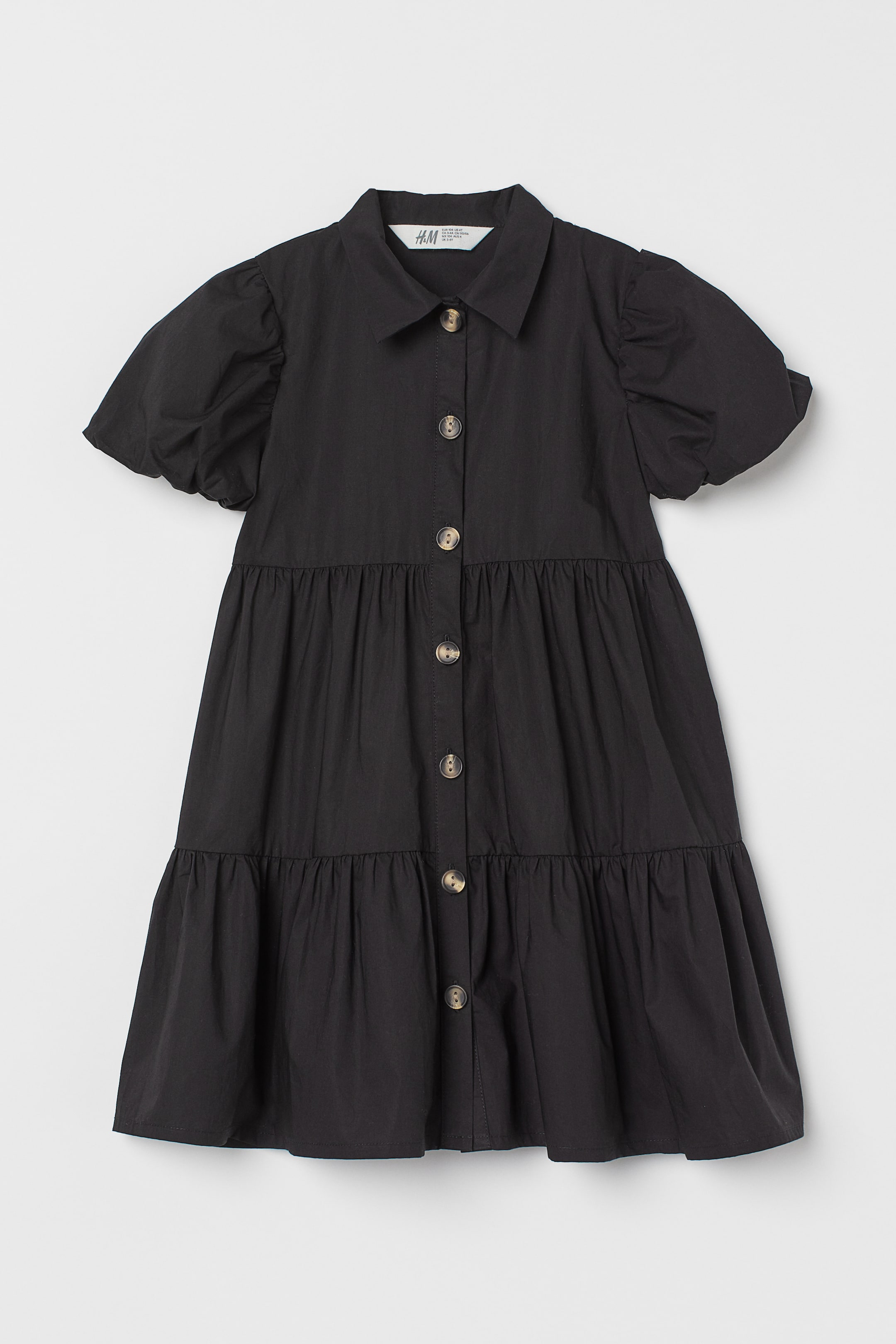View larger image: Puff-sleeved Shirt Dress - Black - Kids | H&M US 1