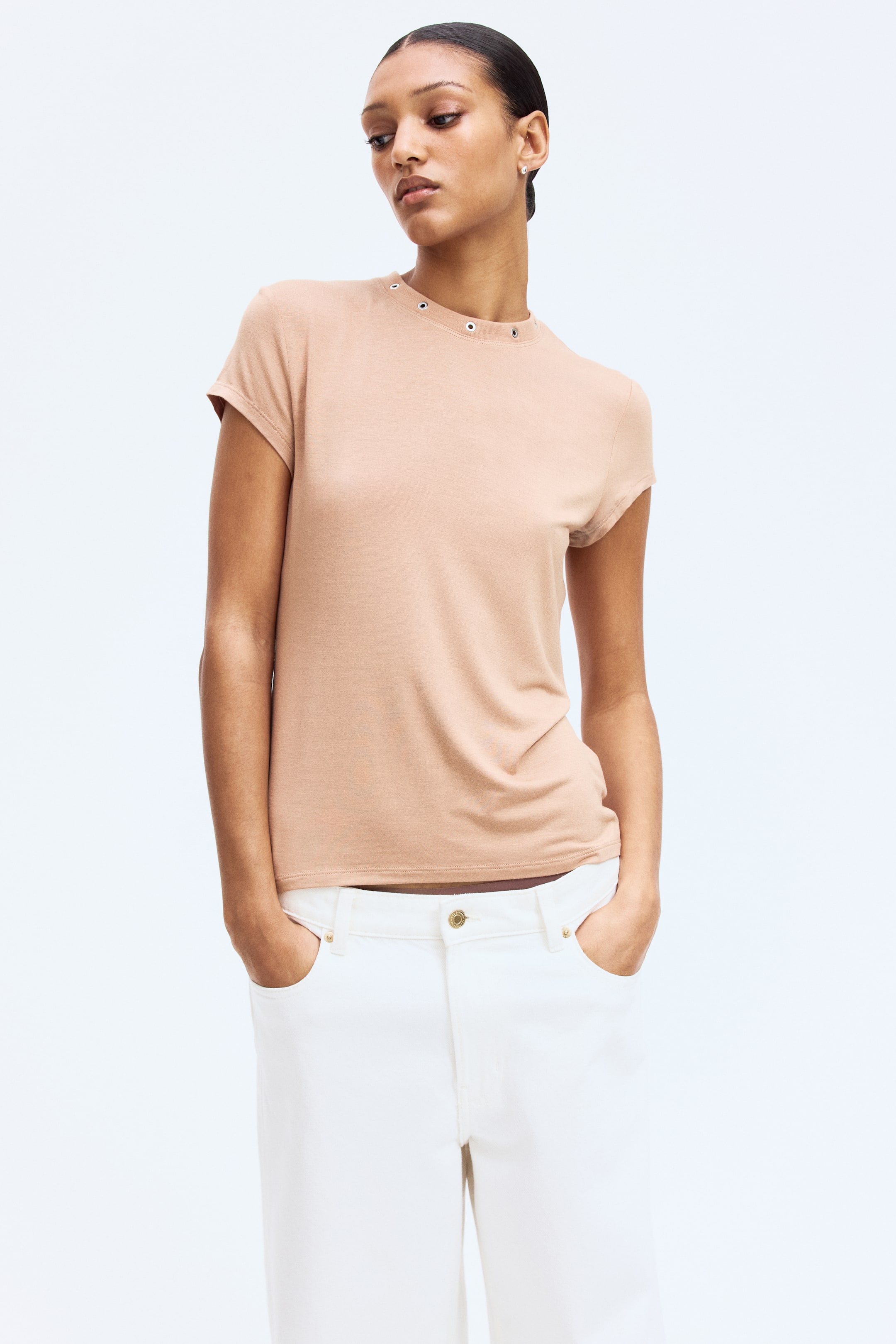 View larger image: Metal-Detail T-Shirt - Beige - Ladies | H&M US 2