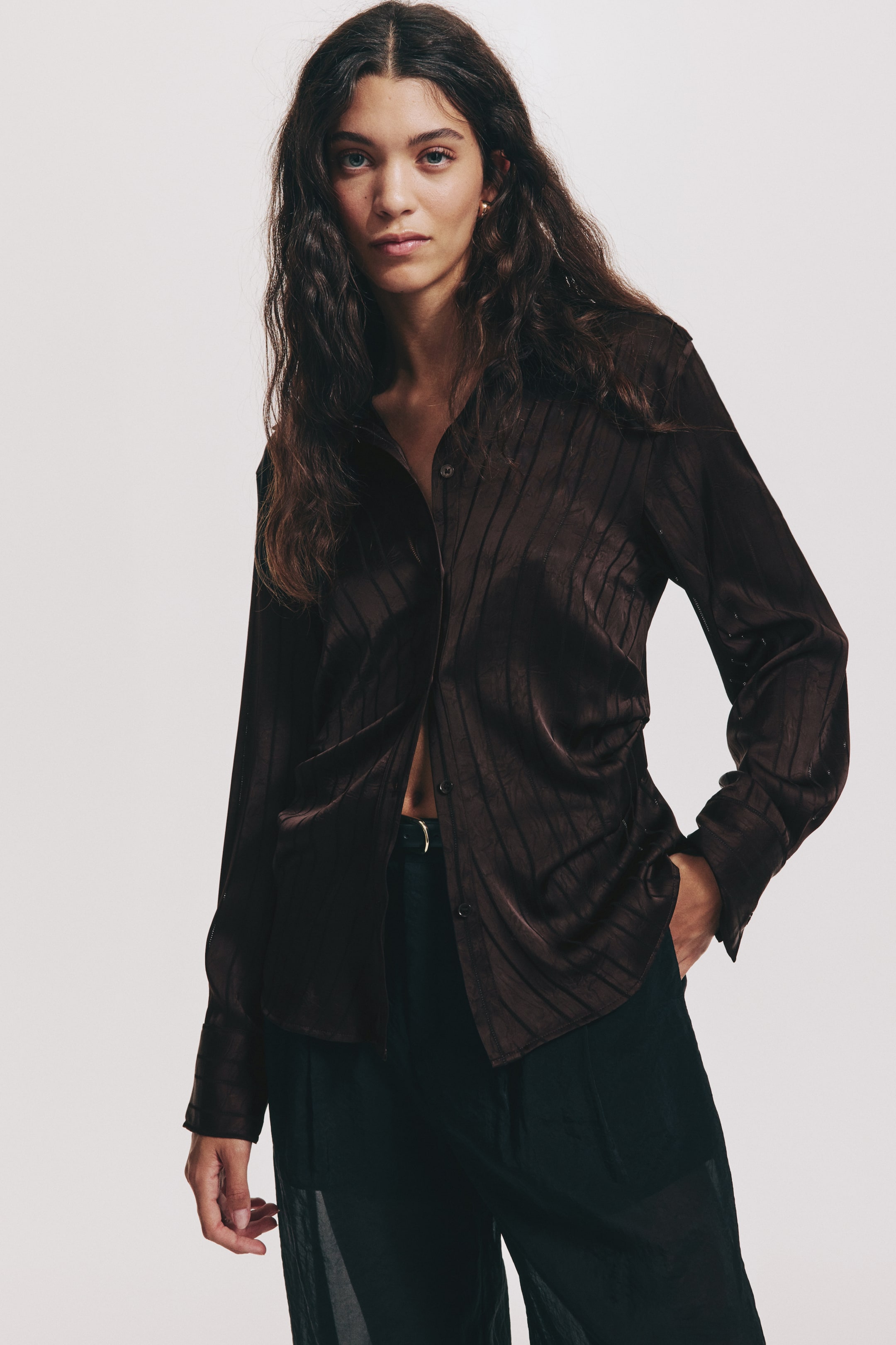 View larger image: Draped Shirt - Dark brown - Ladies | H&M US 2