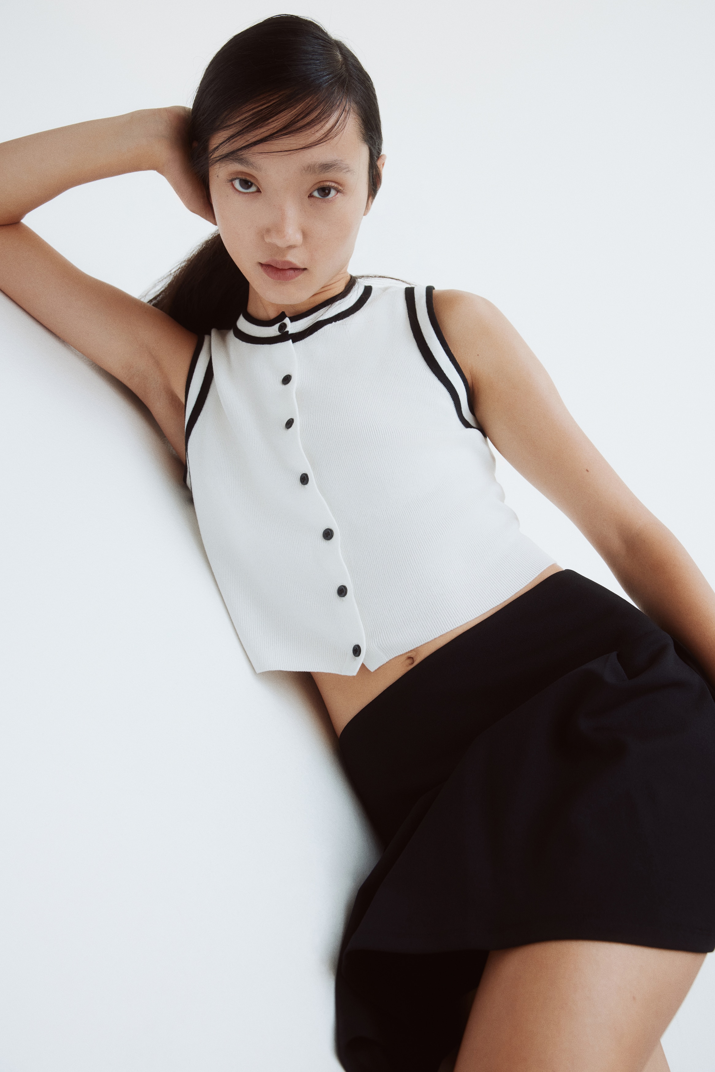 Pleated skort - Black/Dark red/Dark blue