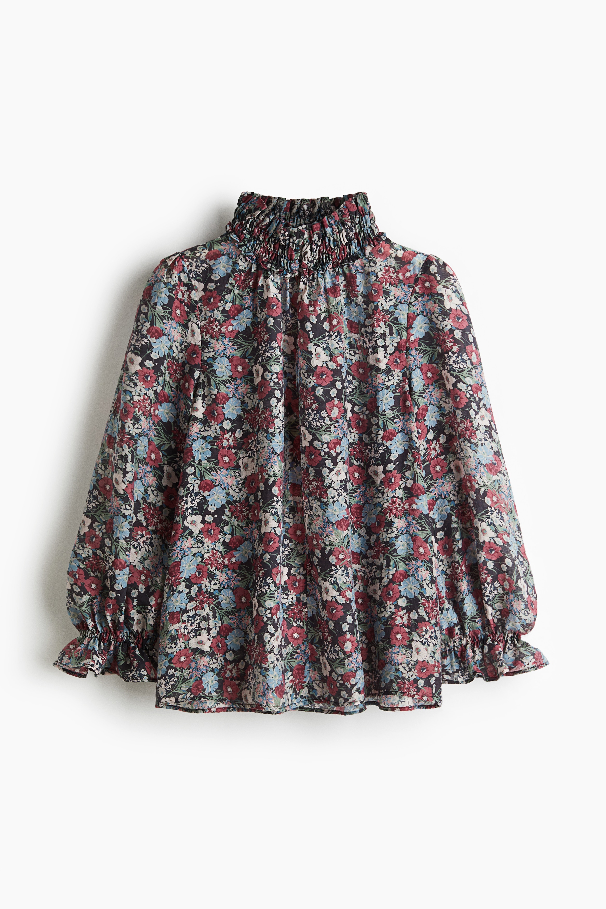 Blusa com gola de folho - Preto/Floral