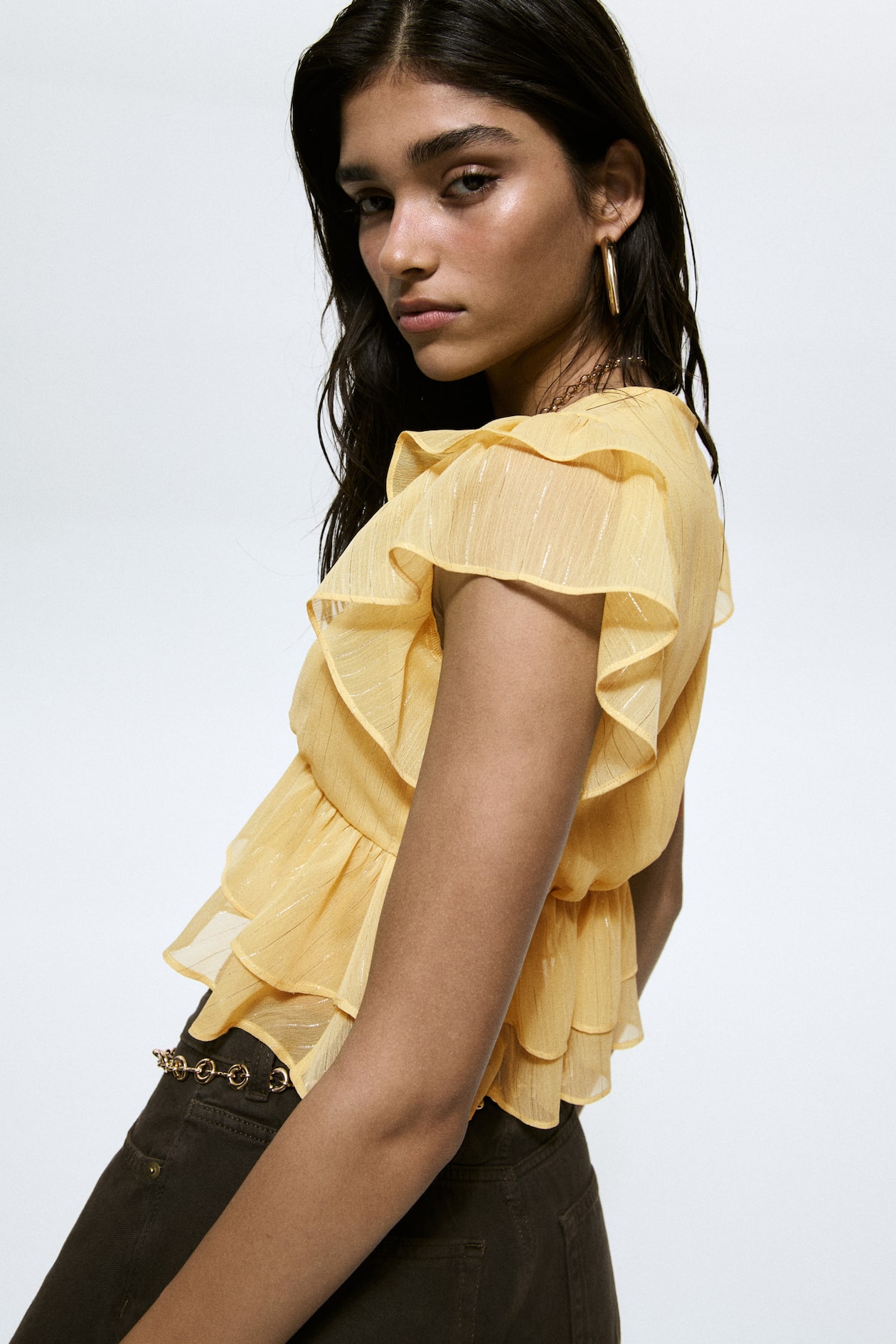 Ruffle-Trimmed Chiffon Top - image 4