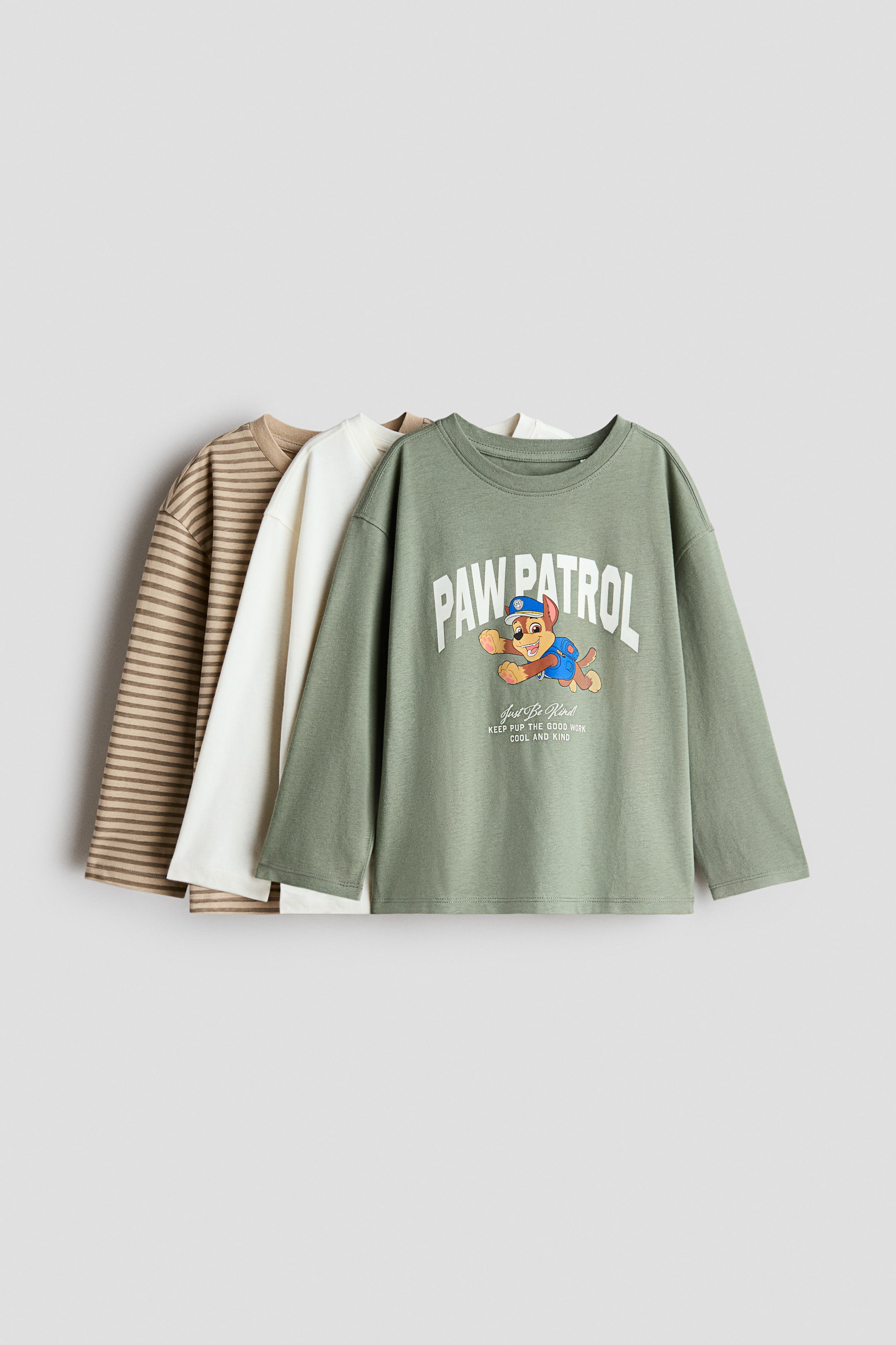 View larger image: 3-pack printed long-sleeved T-shirts - Sage green/PAW Patrol - Kids | H&M 1