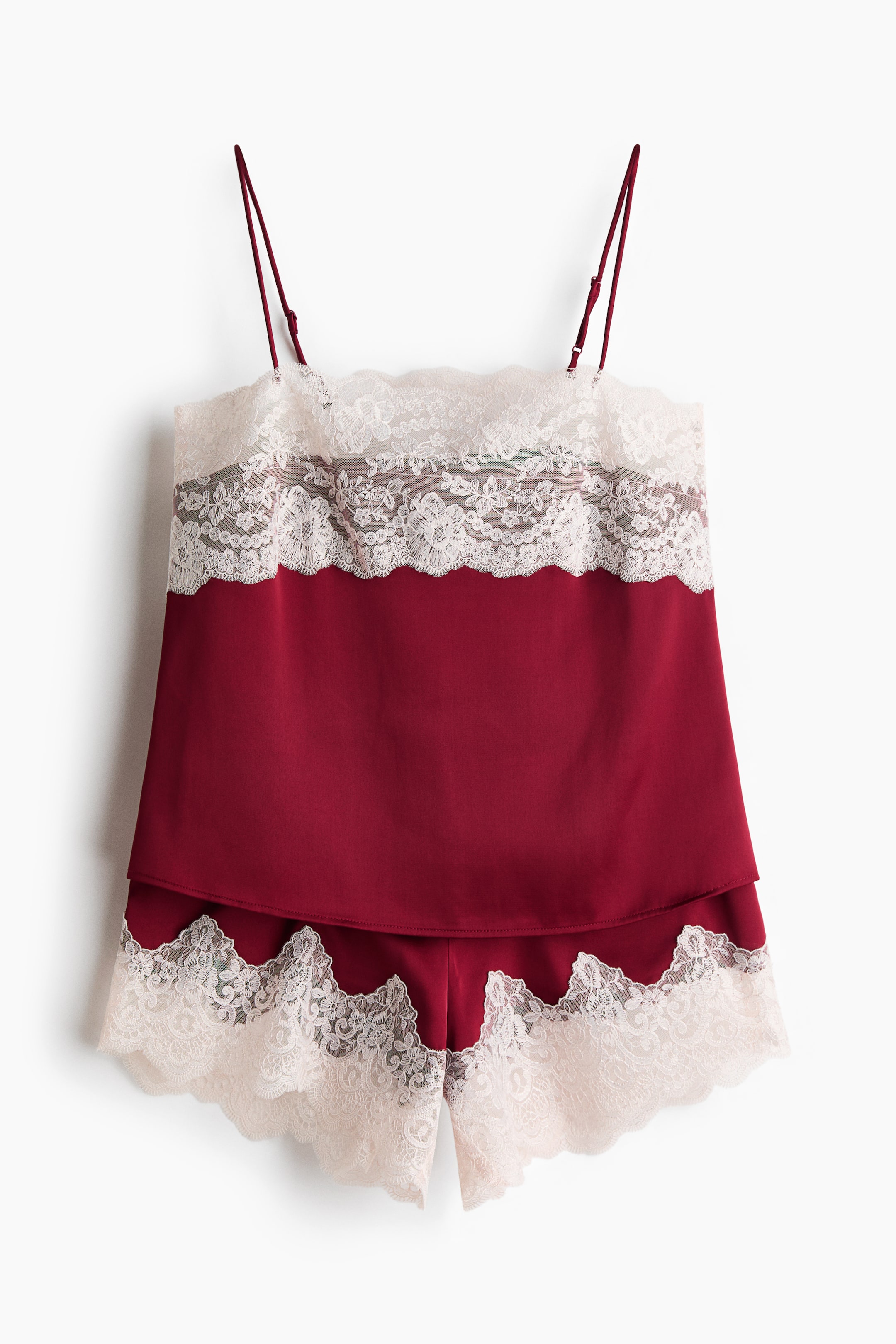 View larger image: Lace-trimmed satin pyjamas - Dark red - Ladies | H&M 1