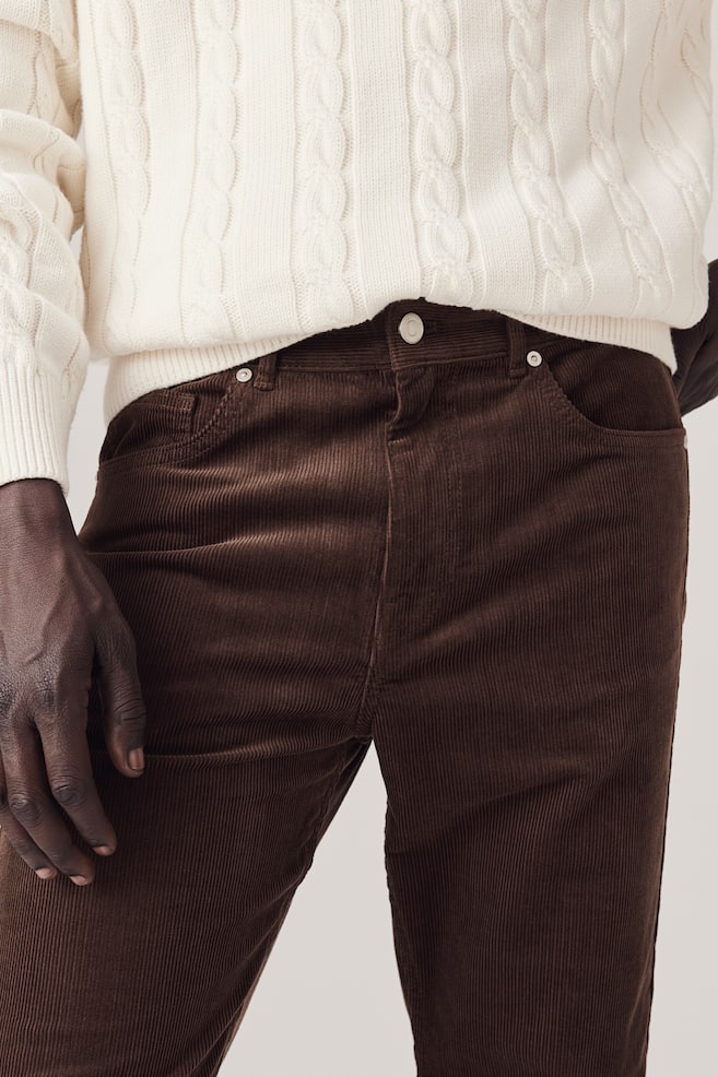 Slim Fit Corduroy trousers - Dark beige/Black - 3