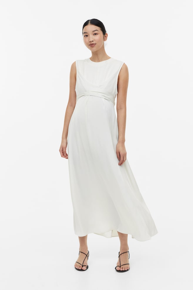 MAMA Satin dress - White/Sage green - 1