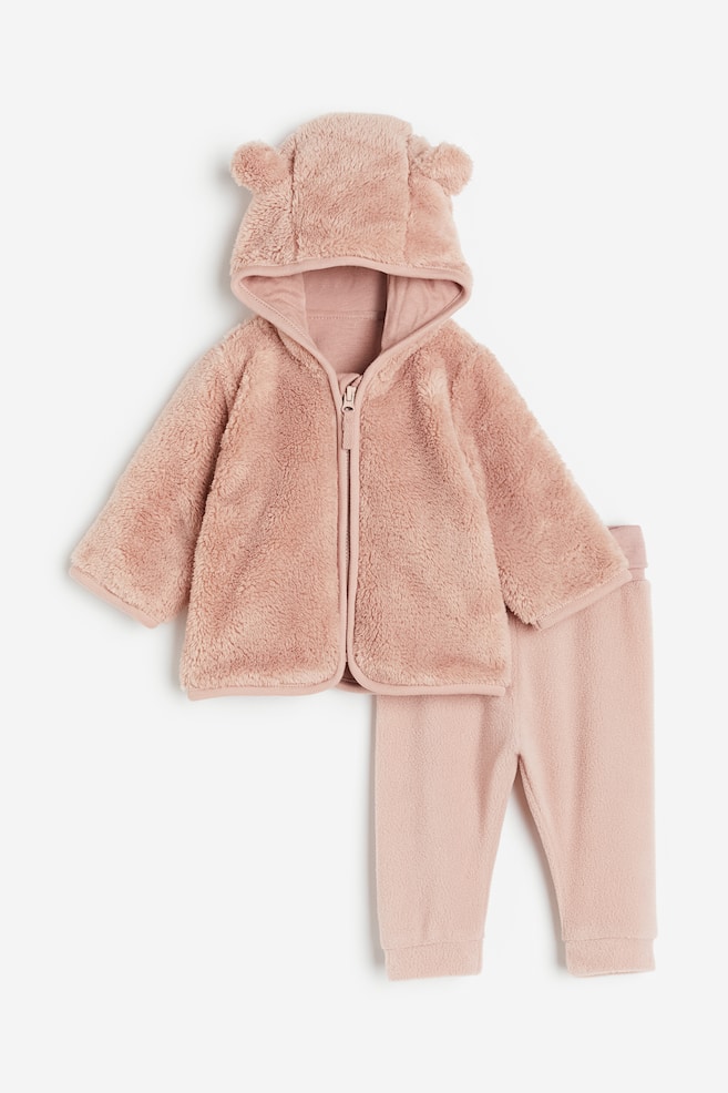 2-piece fleece set - Light pink/Natural white - 1
