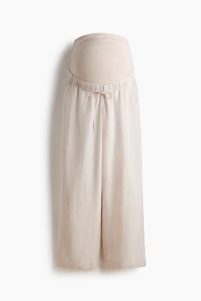 MAMA Linen-Blend Drawstring Pants - Light beige/Black/White/striped - 1