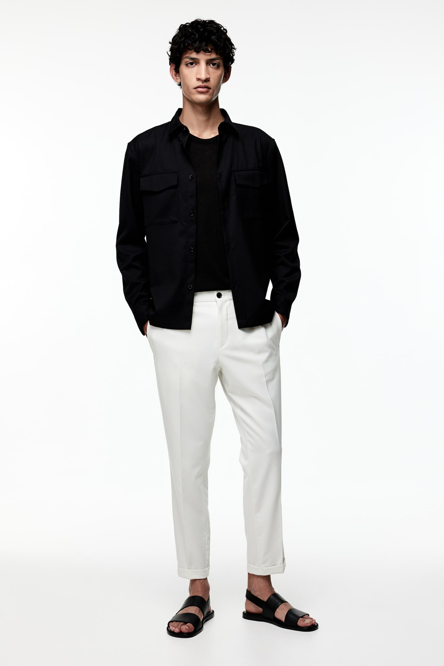 Slim Fit Ankle-length trousers - White/Beige/Black - 1