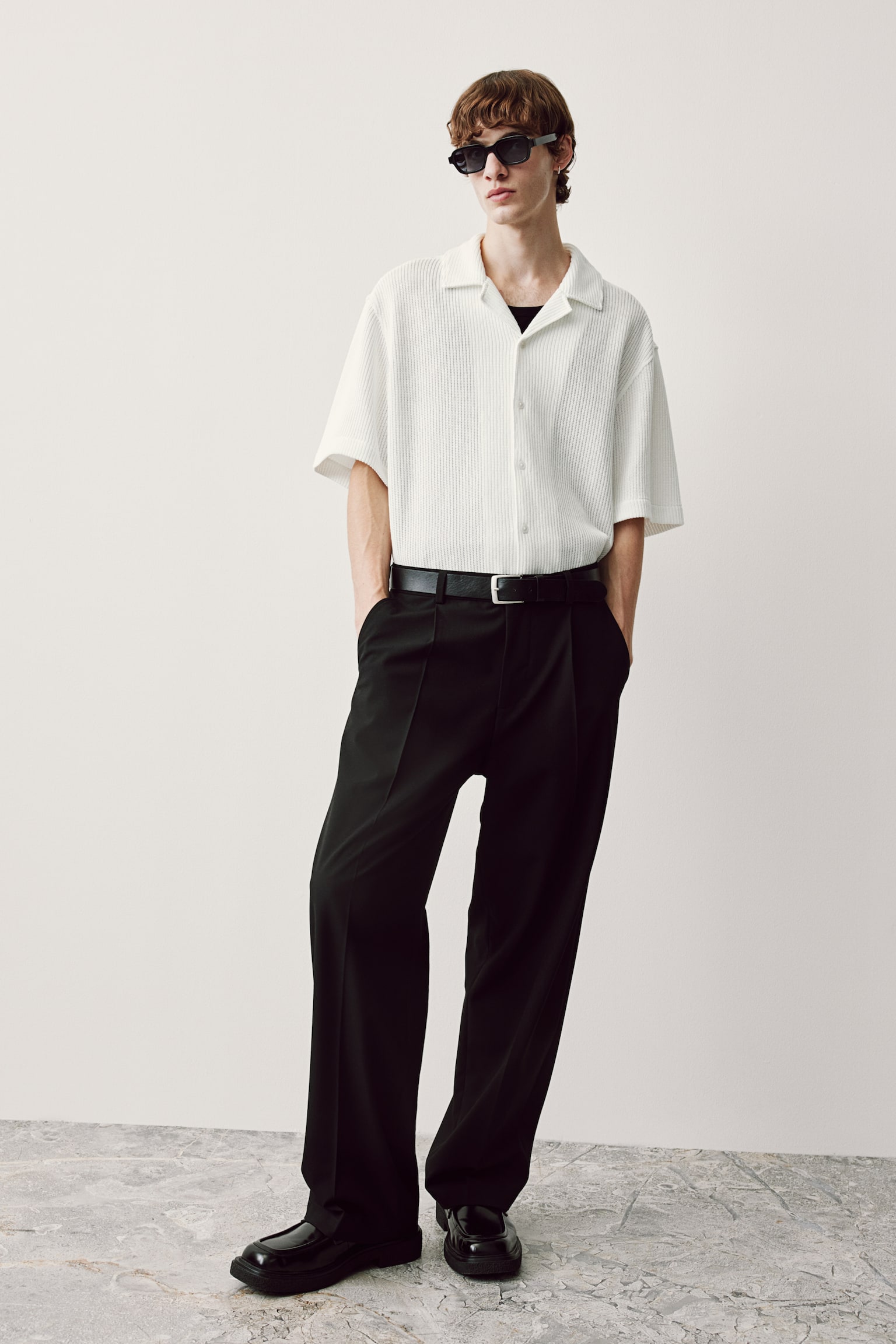 Loose Fit Ribbed resort shirt - White/Black/Mole - 6